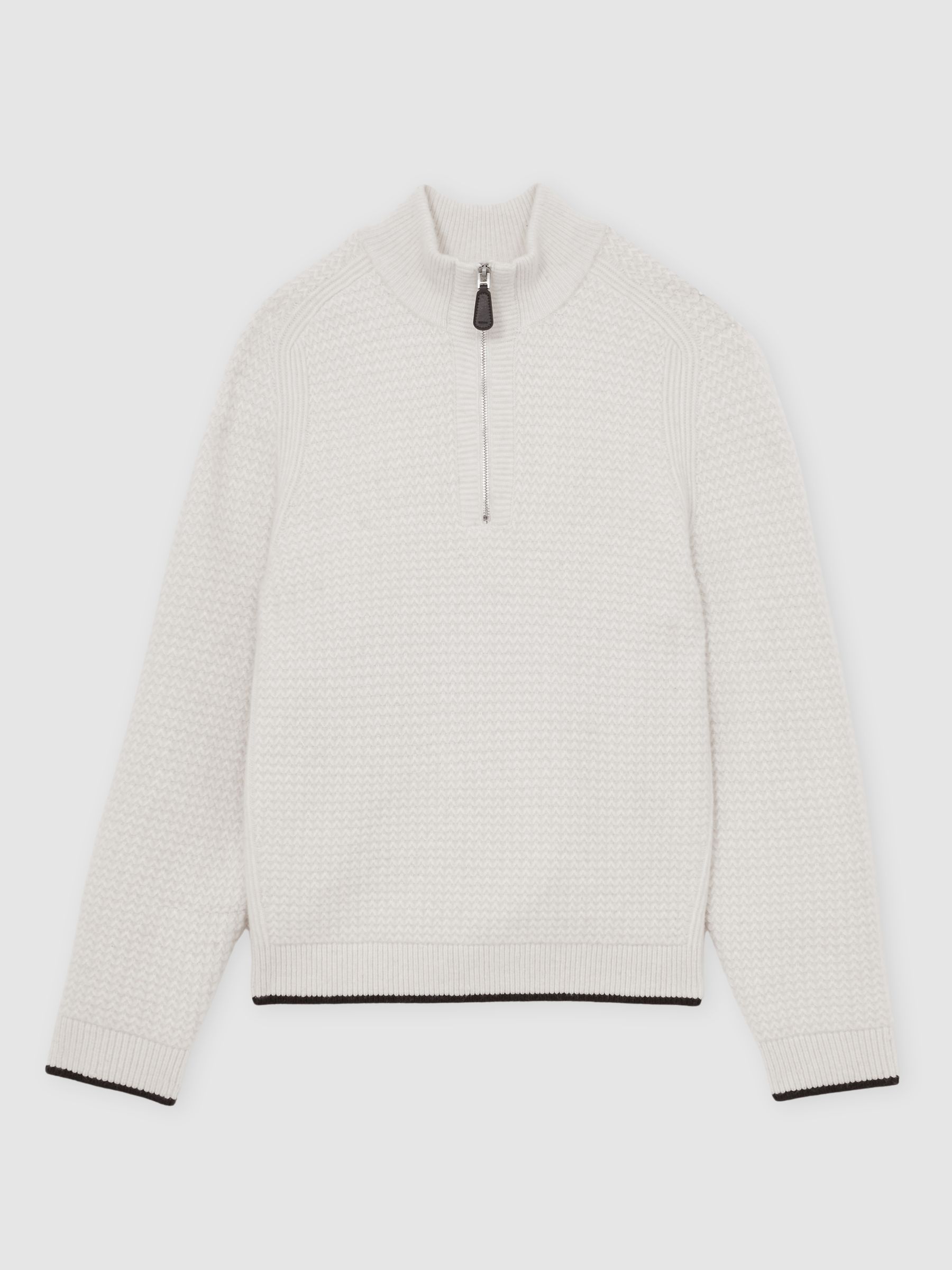 Half-Zip Chevron-Knit Jumper with Wool in Winter White