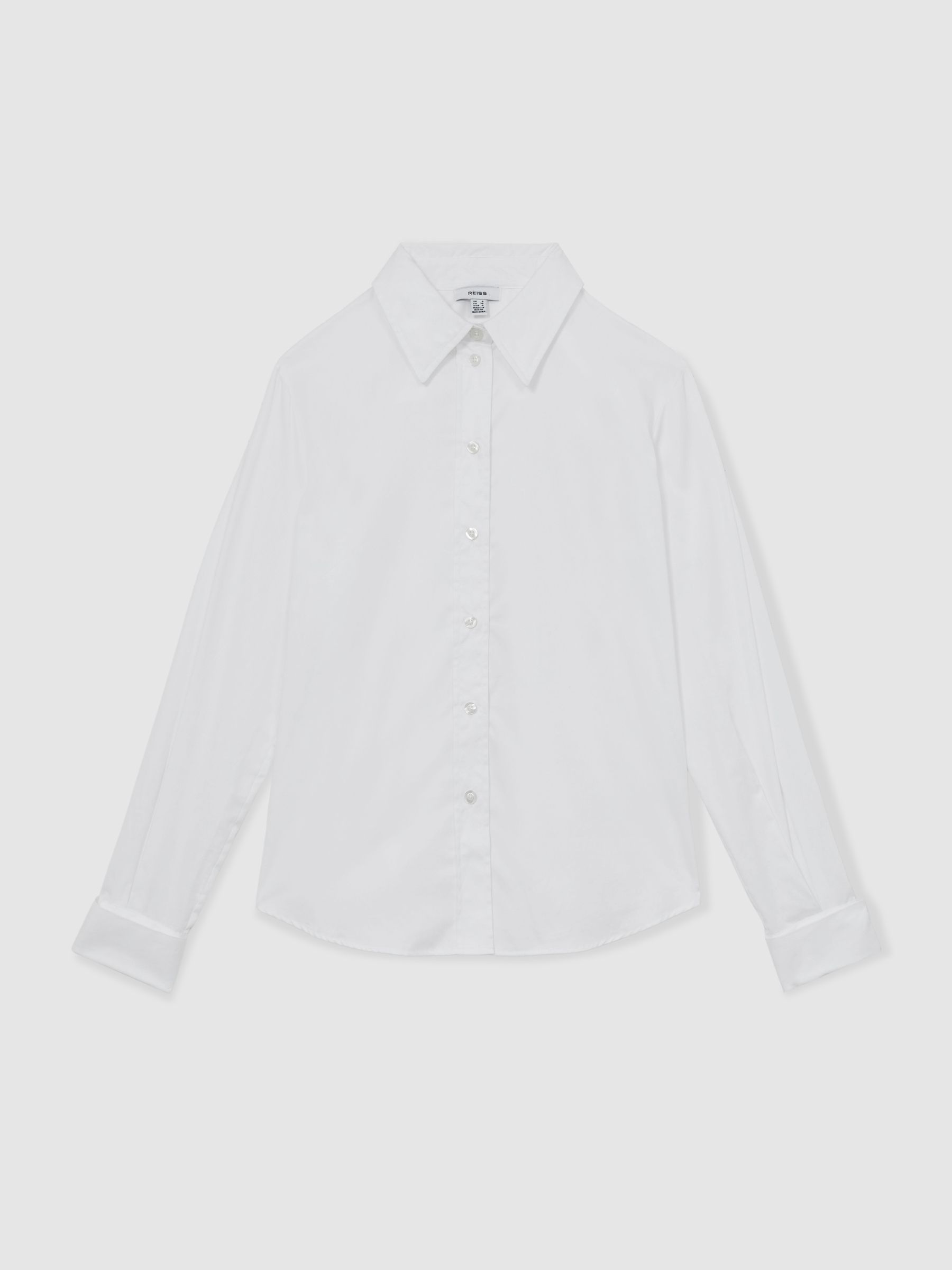 Cotton-Sateen Folded-Cuff Shirt in Ivory