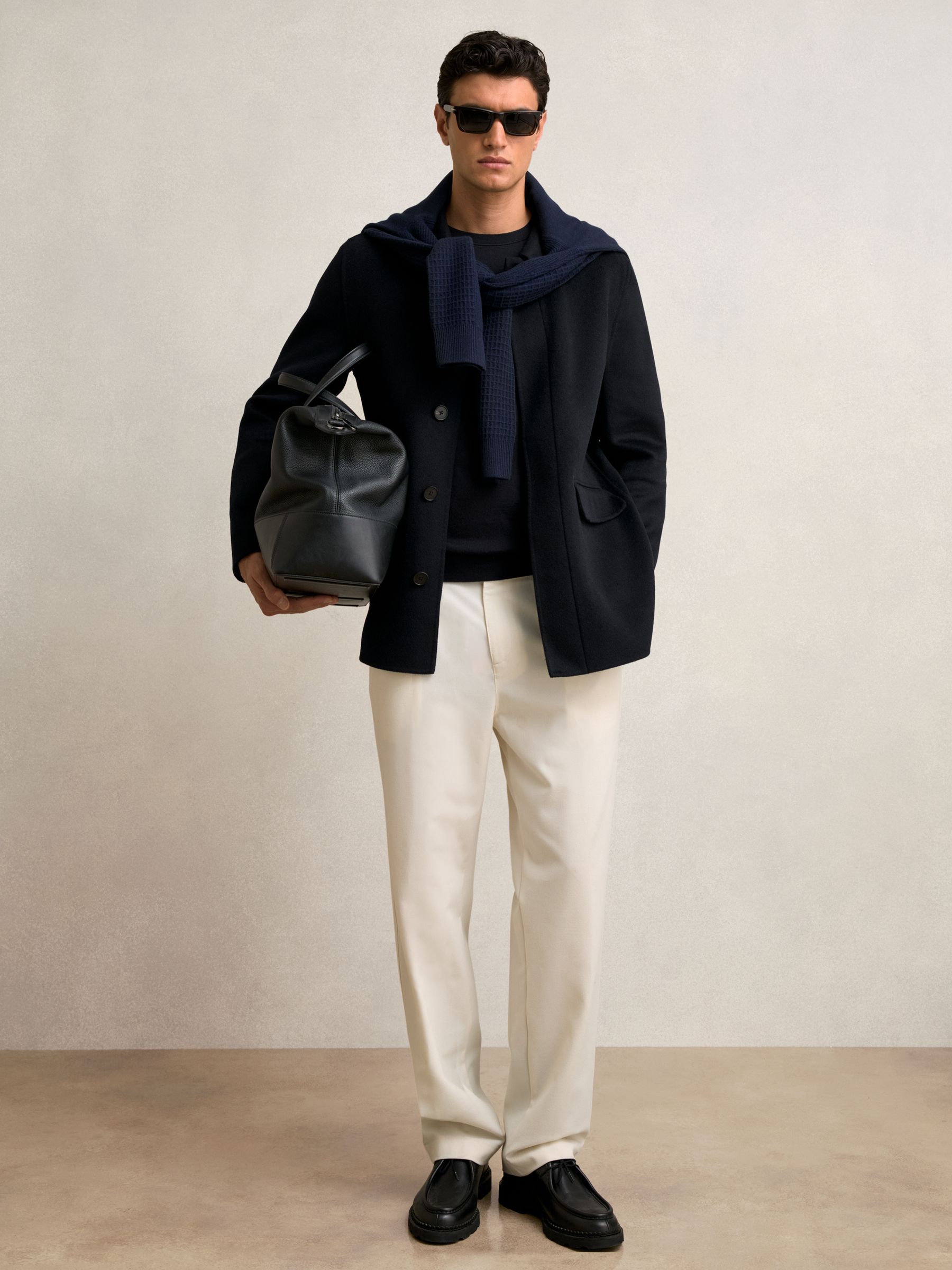 Wool Blend Double Face Button Jacket in Navy