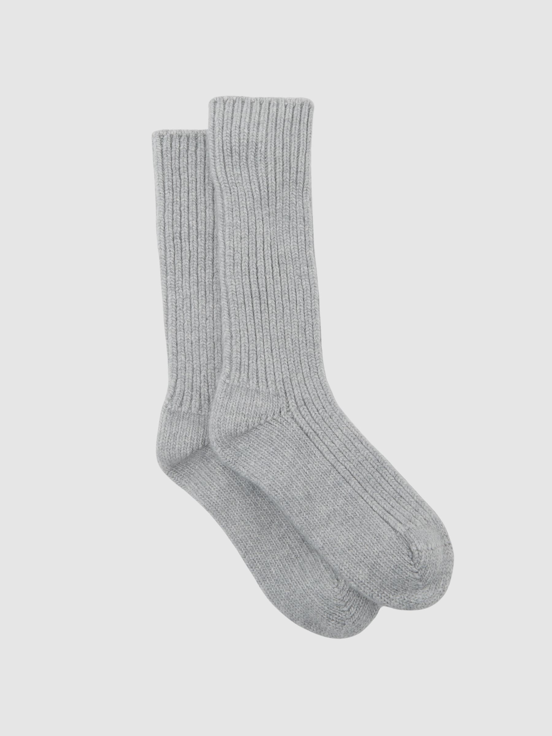 Rib-Knit Socks with Wool and Cashmere in Soft Grey