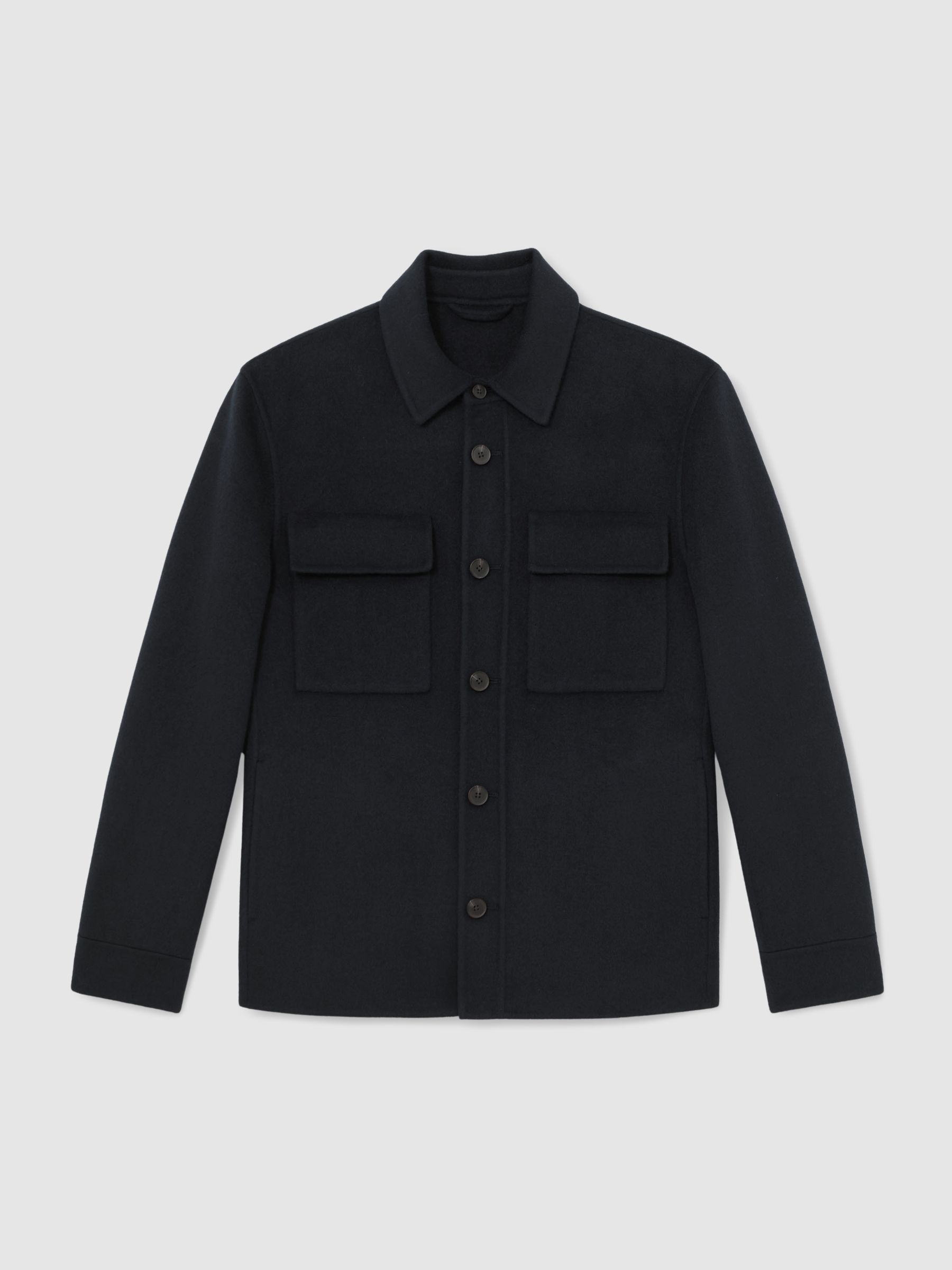 Wool-Blend Twin-Pocket Overshirt in Navy