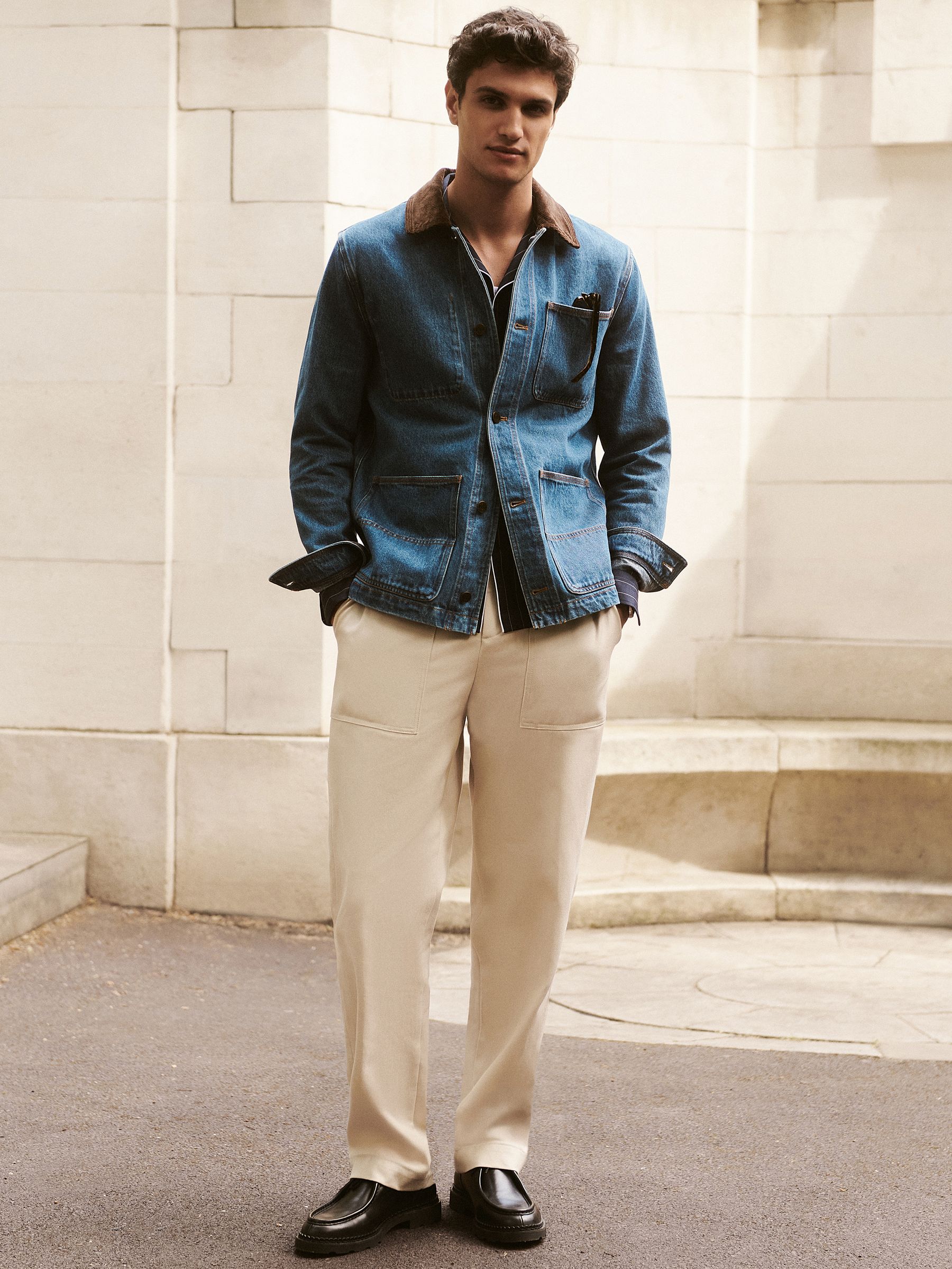 Lyocell Cotton Wide Utility Trousers in Navy