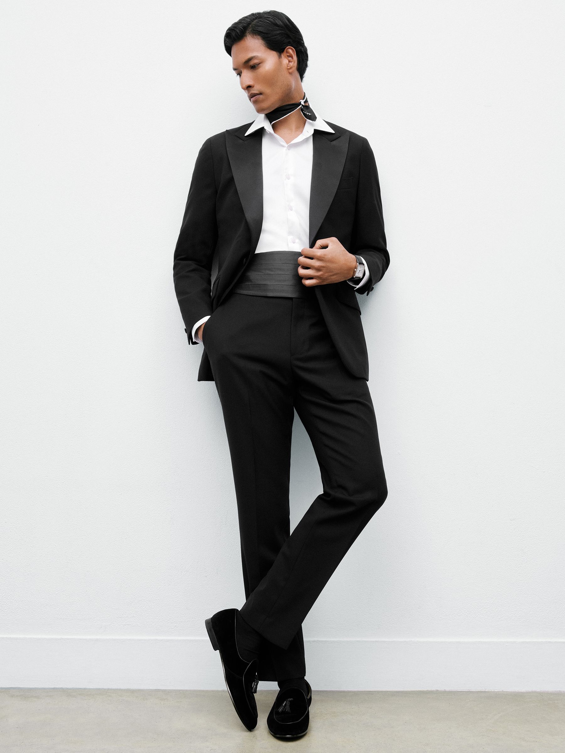 Slim-Fit Wool-Blend Tuxedo Trousers in Black