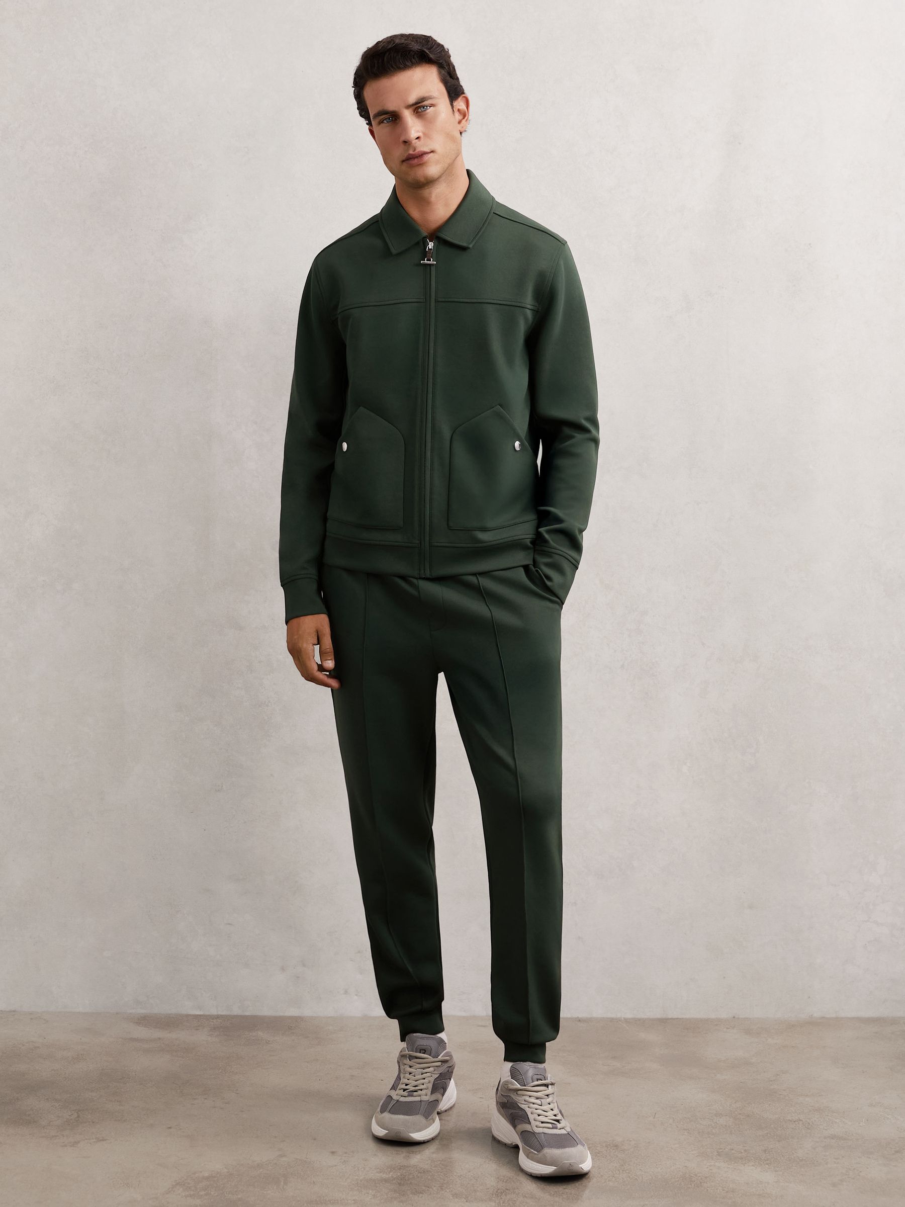 Interlock Zip Through Overshirt in Dark Sage Green