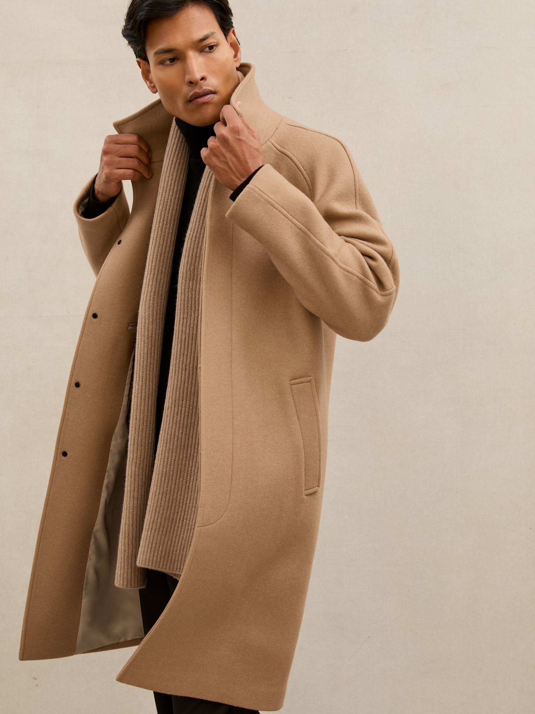 Atelier Wool-Blend Raglan Overcoat in Camel Brown