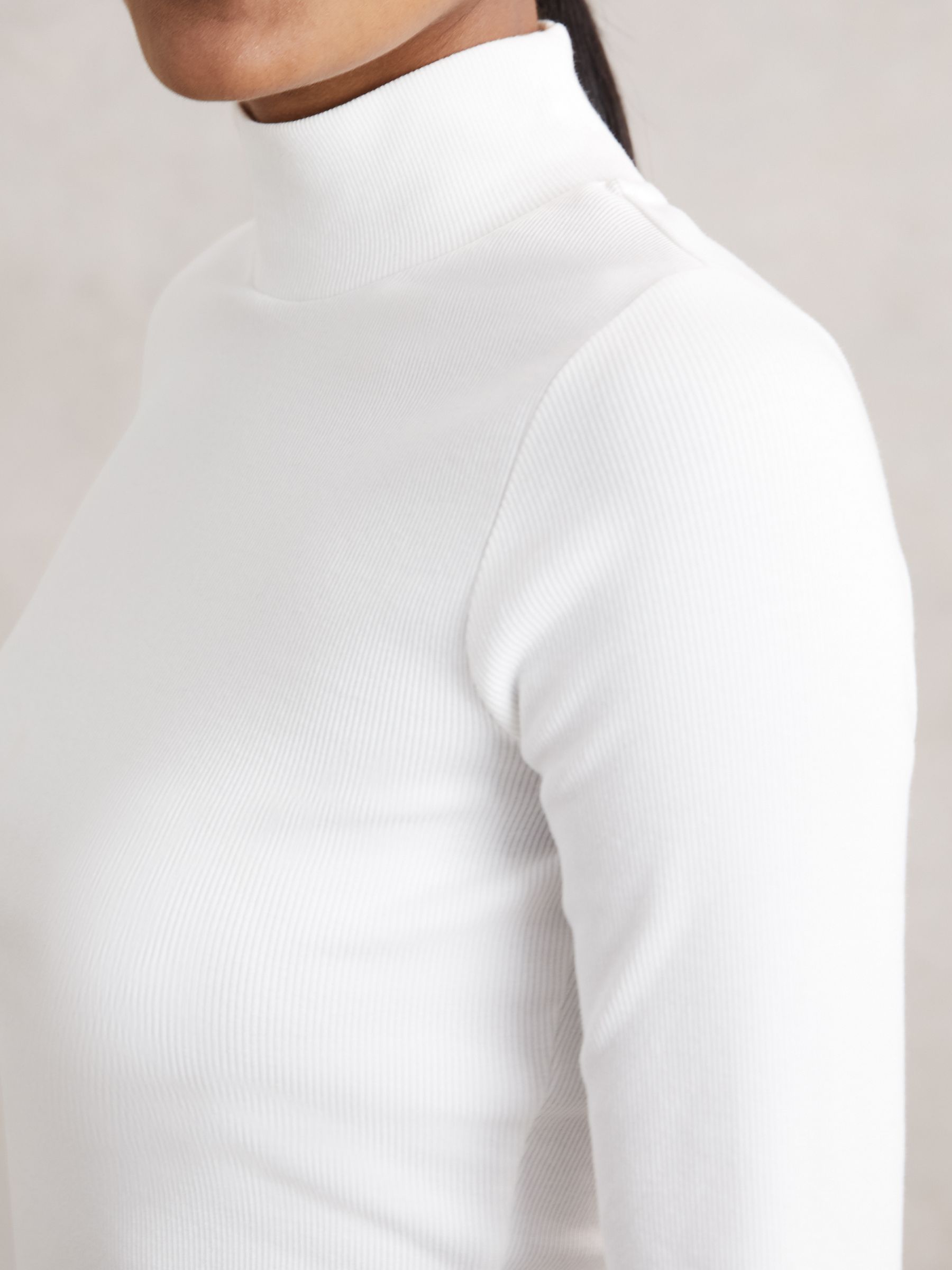 Stretch-Cotton Funnel-Neck Top in White