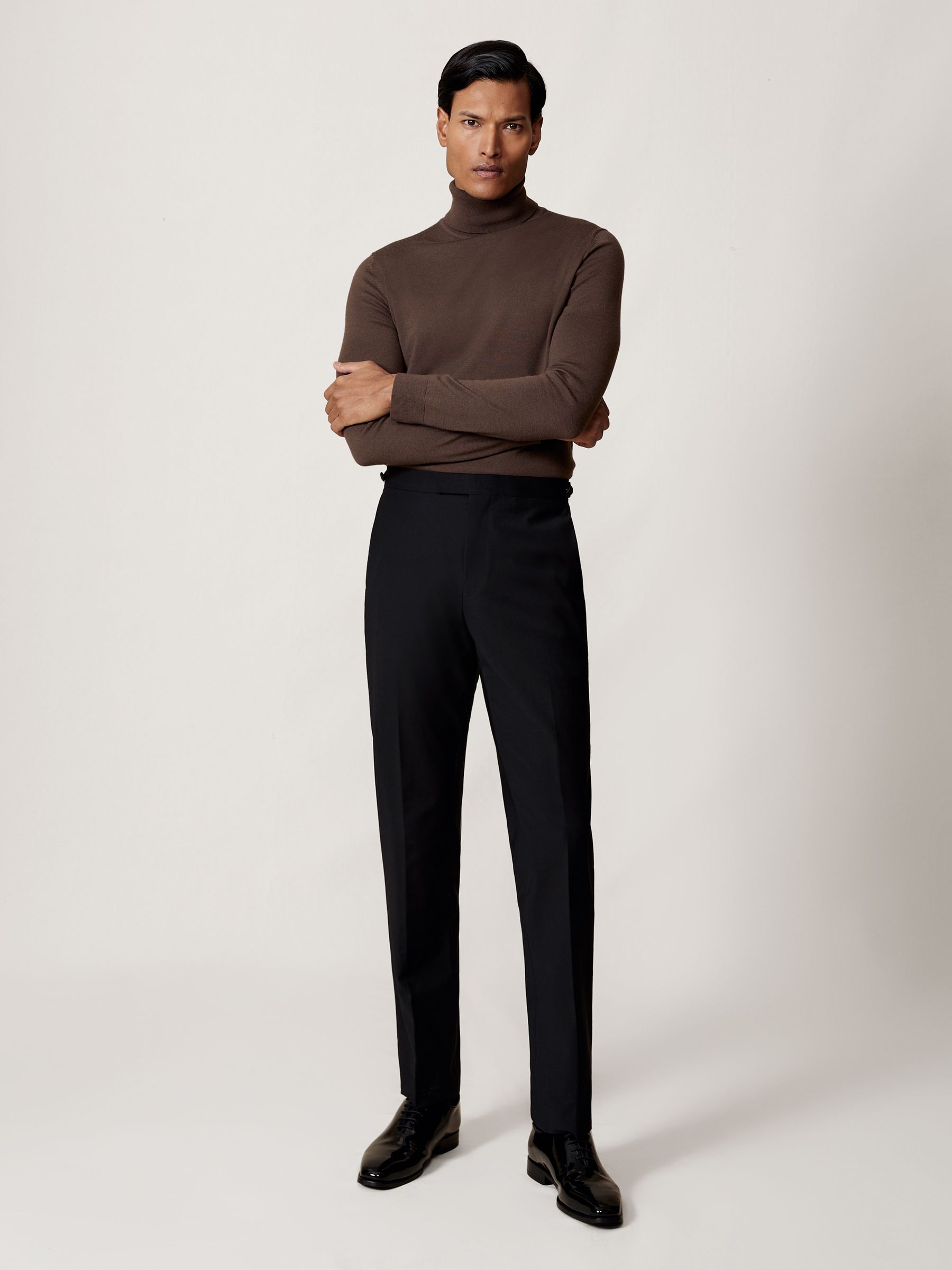 Merino Wool Roll-Neck Jumper in Chocolate Brown