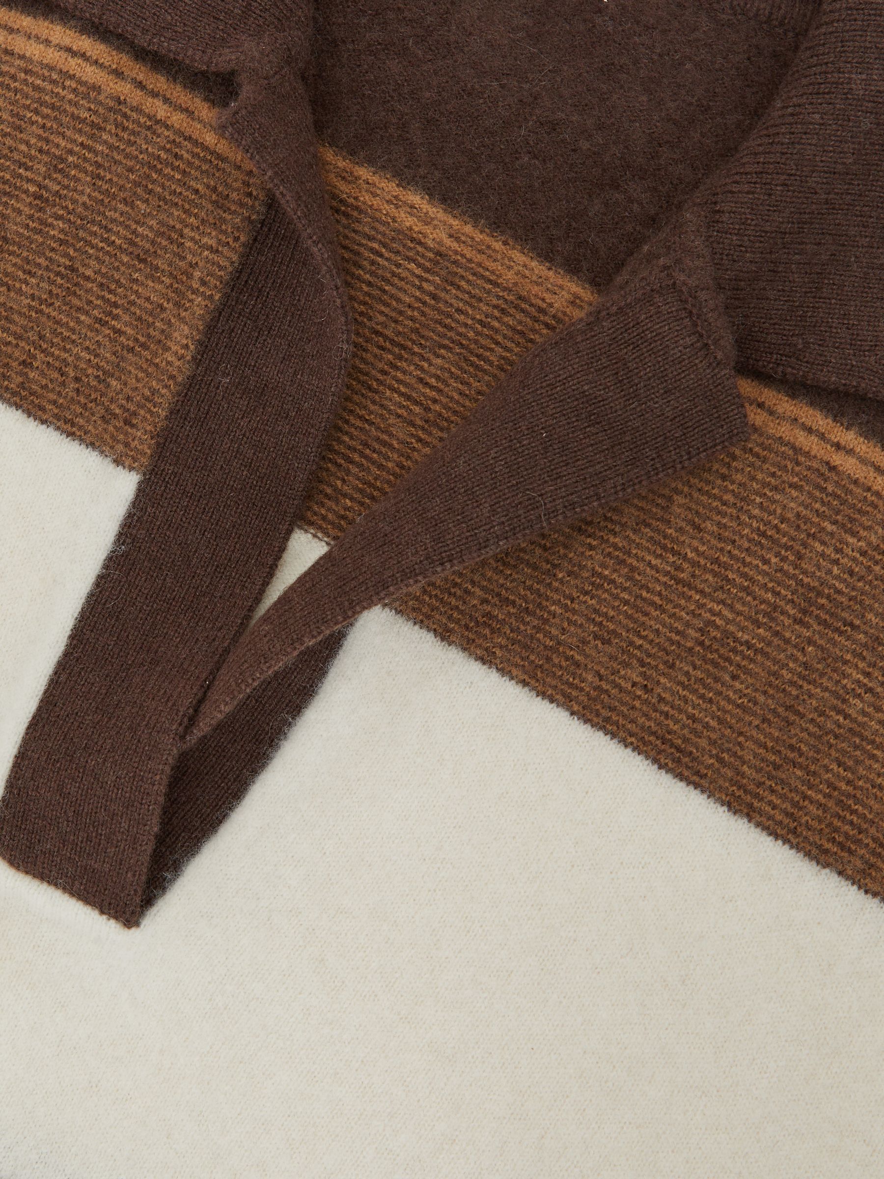 Wool-Cashmere Stripe Collared Jumper in Chocolate/Cream