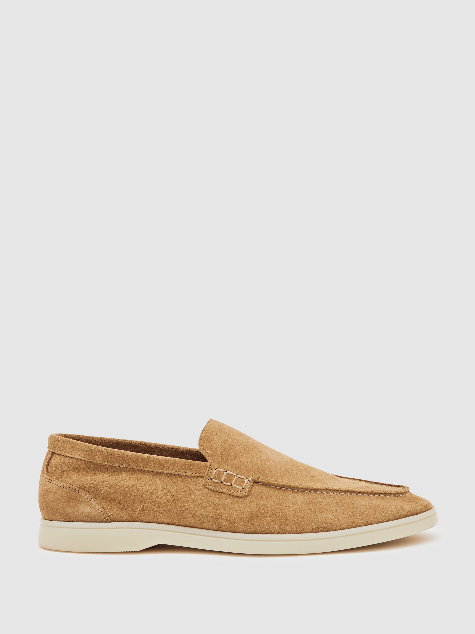 Suede Slip-On Loafers in Stone