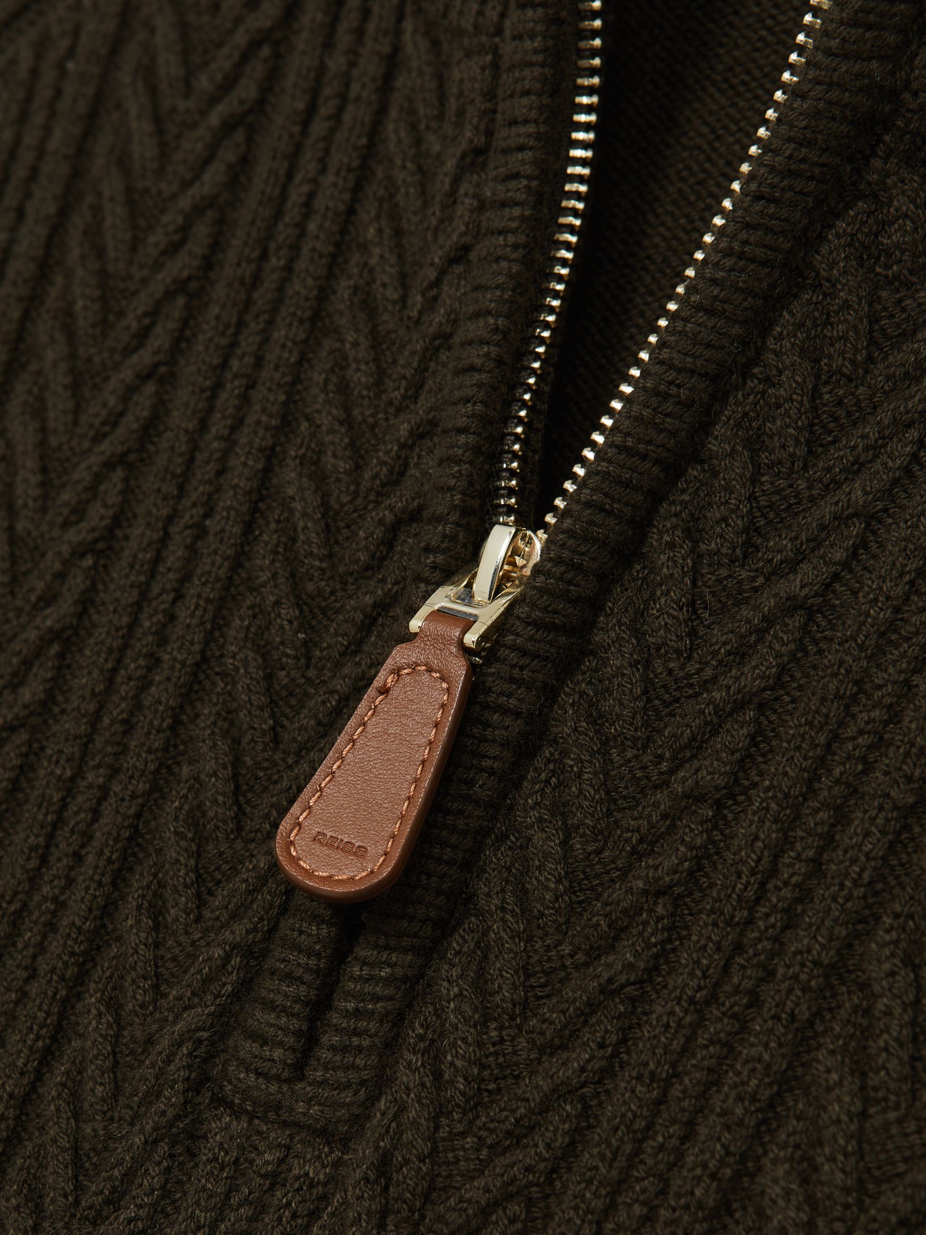 Cable-Knit Half-Zip Jumper with Wool in Dark Olive Green