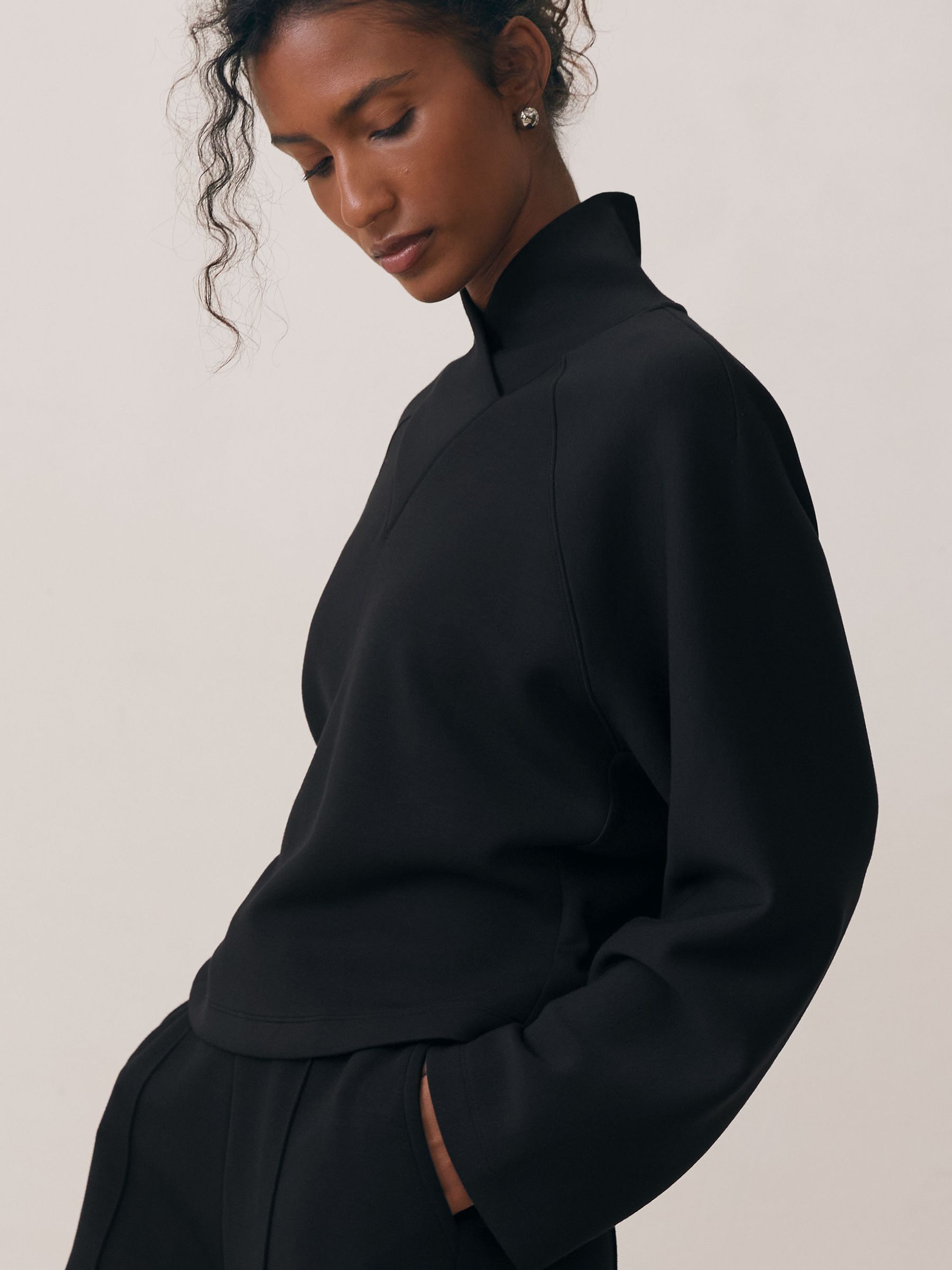 Modal-Blend Interlock Shawl Sweatshirt in Black