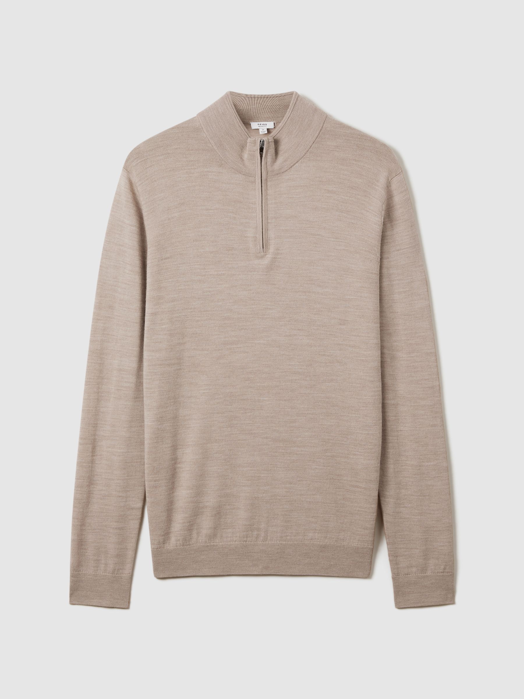 Merino Wool Half-Zip Funnel Neck Jumper in Wheat Melange