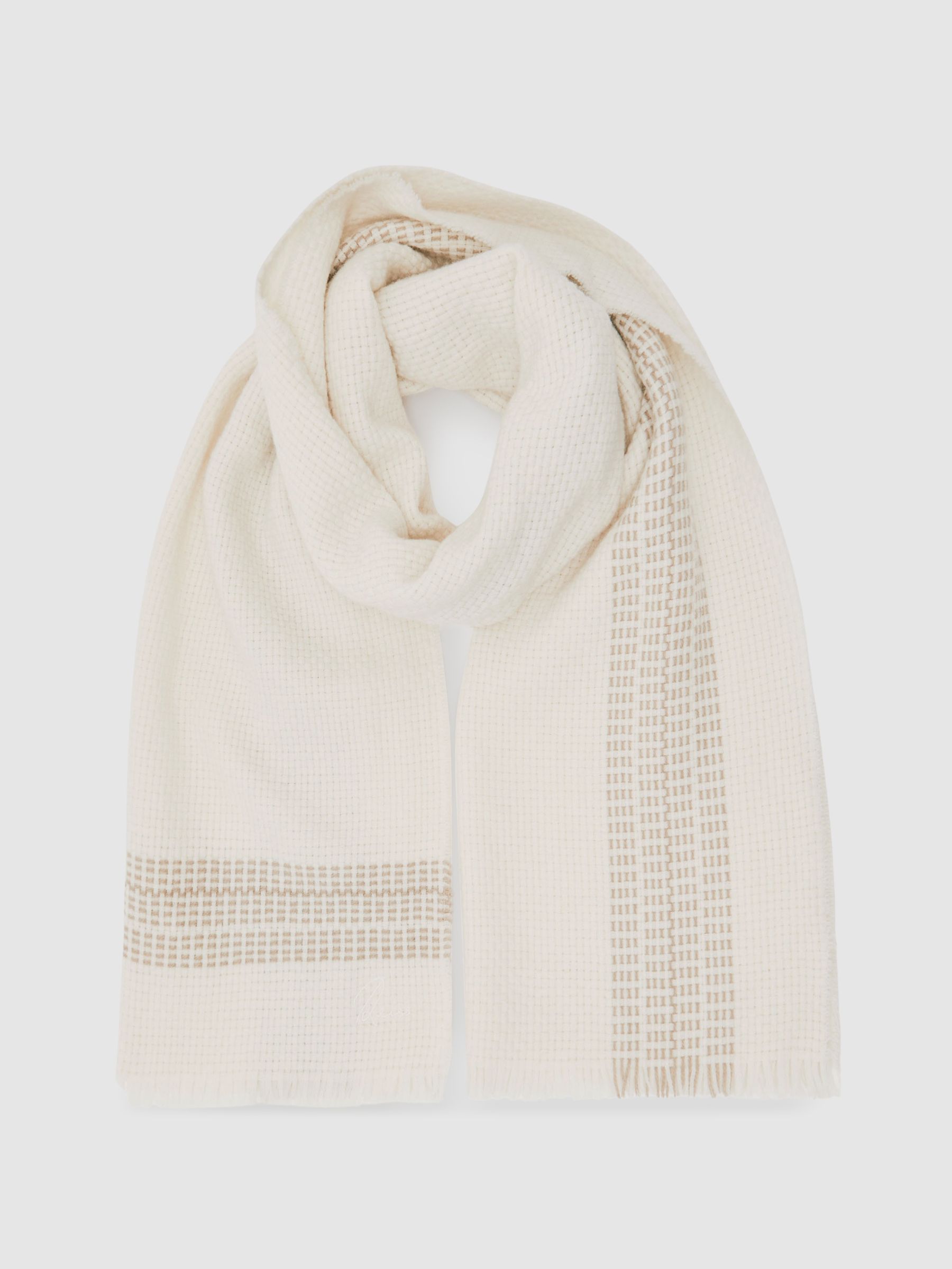 Wool-Cashmere Textured Scarf in Cream