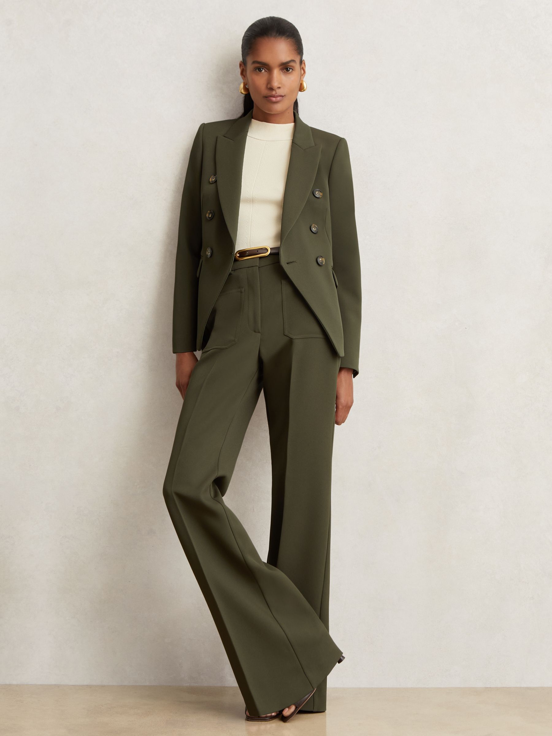 Petite Twill Double-Breasted Blazer in Green
