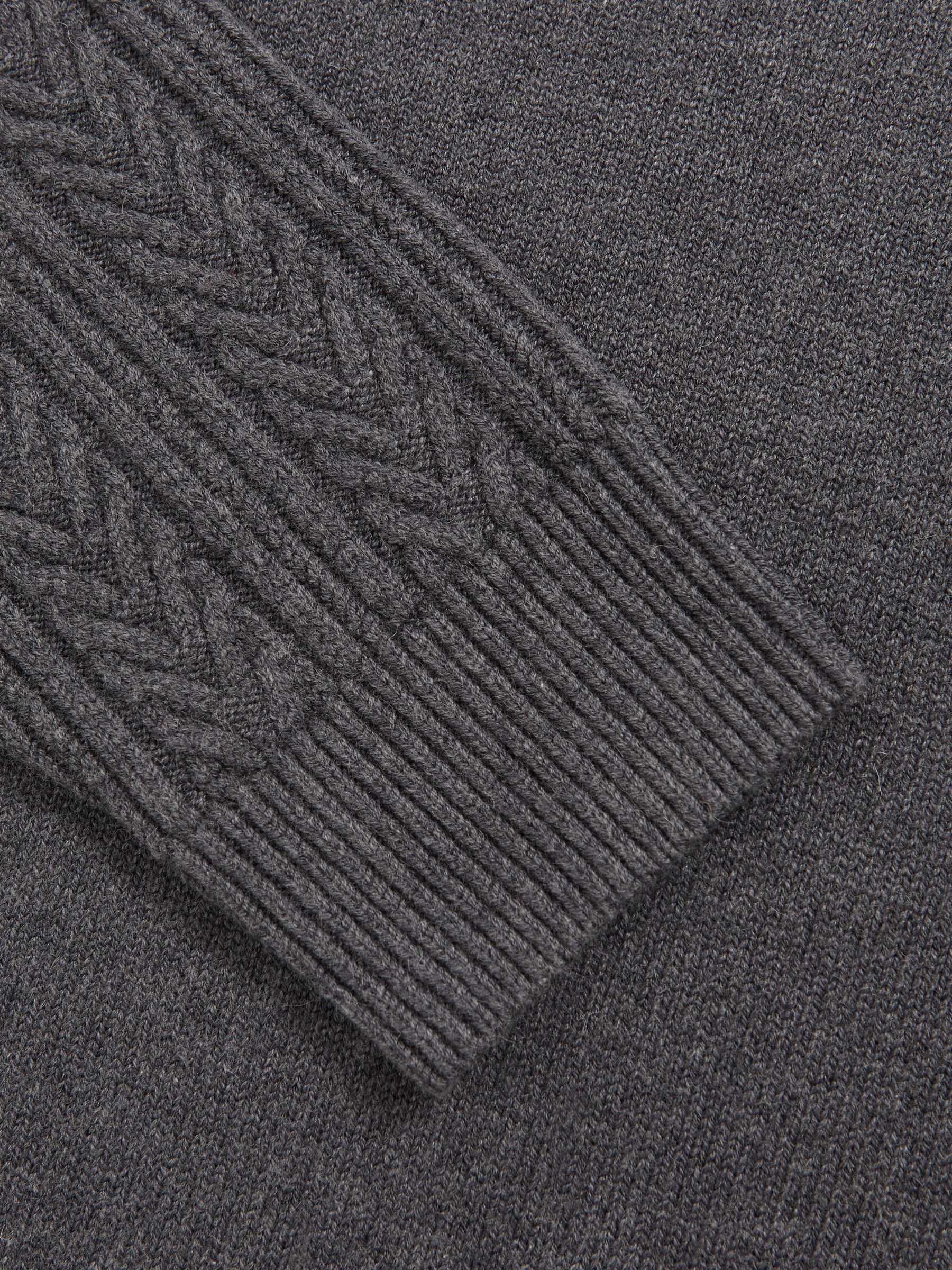 Cable-Knit Roll-Neck Jumper With Wool in Mid Grey Melange