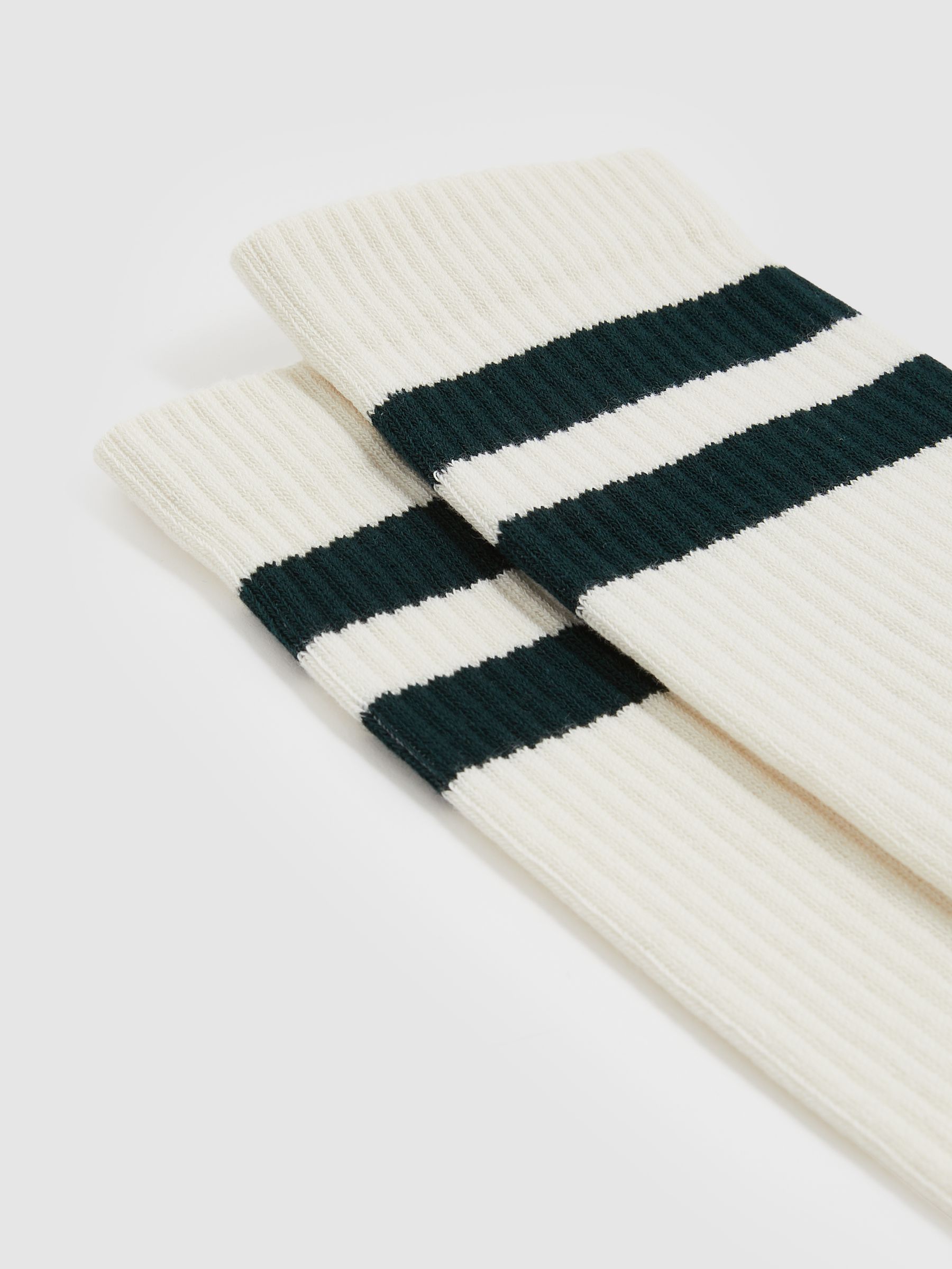 Cotton-Blend Double-Stripe Socks in Forest Green/Ecru