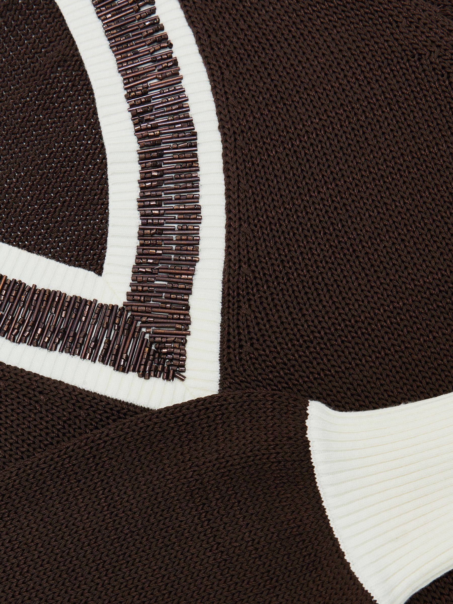 Bead-Detail V-Neck Knitted Jumper in Chocolate Brown