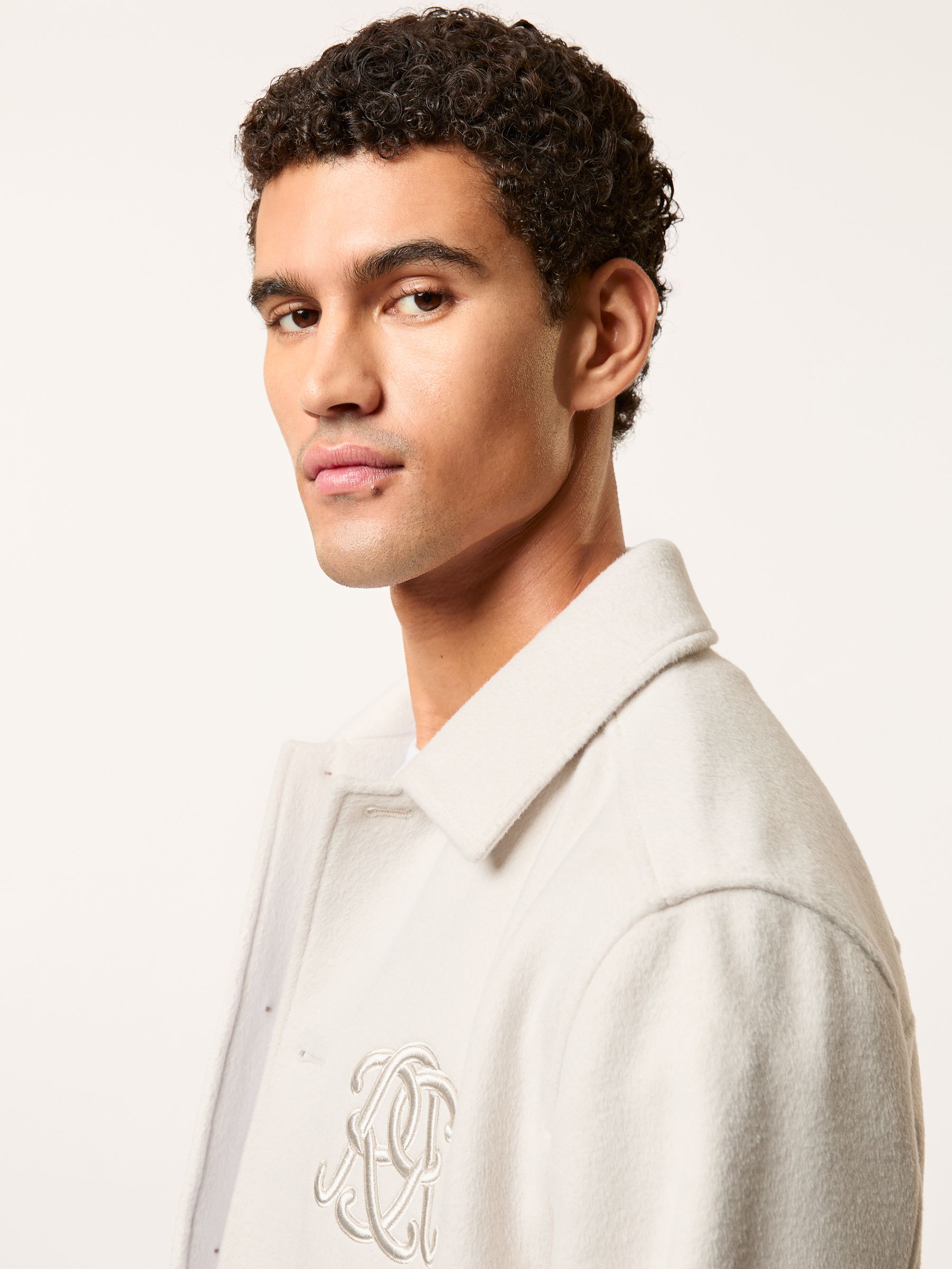 Monogram Wool-Blend Relaxed Overshirt in Ivory White