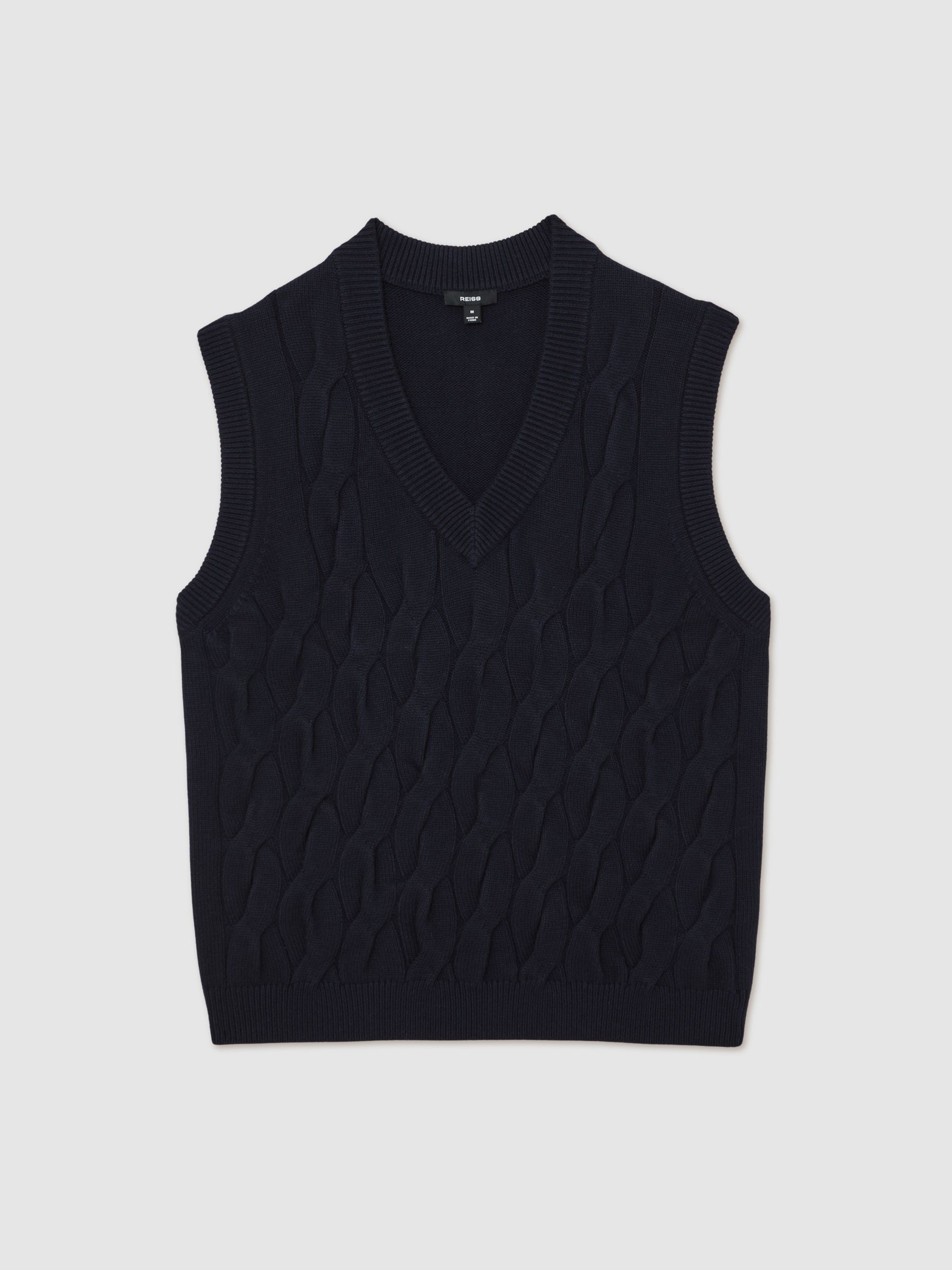 Cable-Knit V-Neck Vest with Wool in Navy