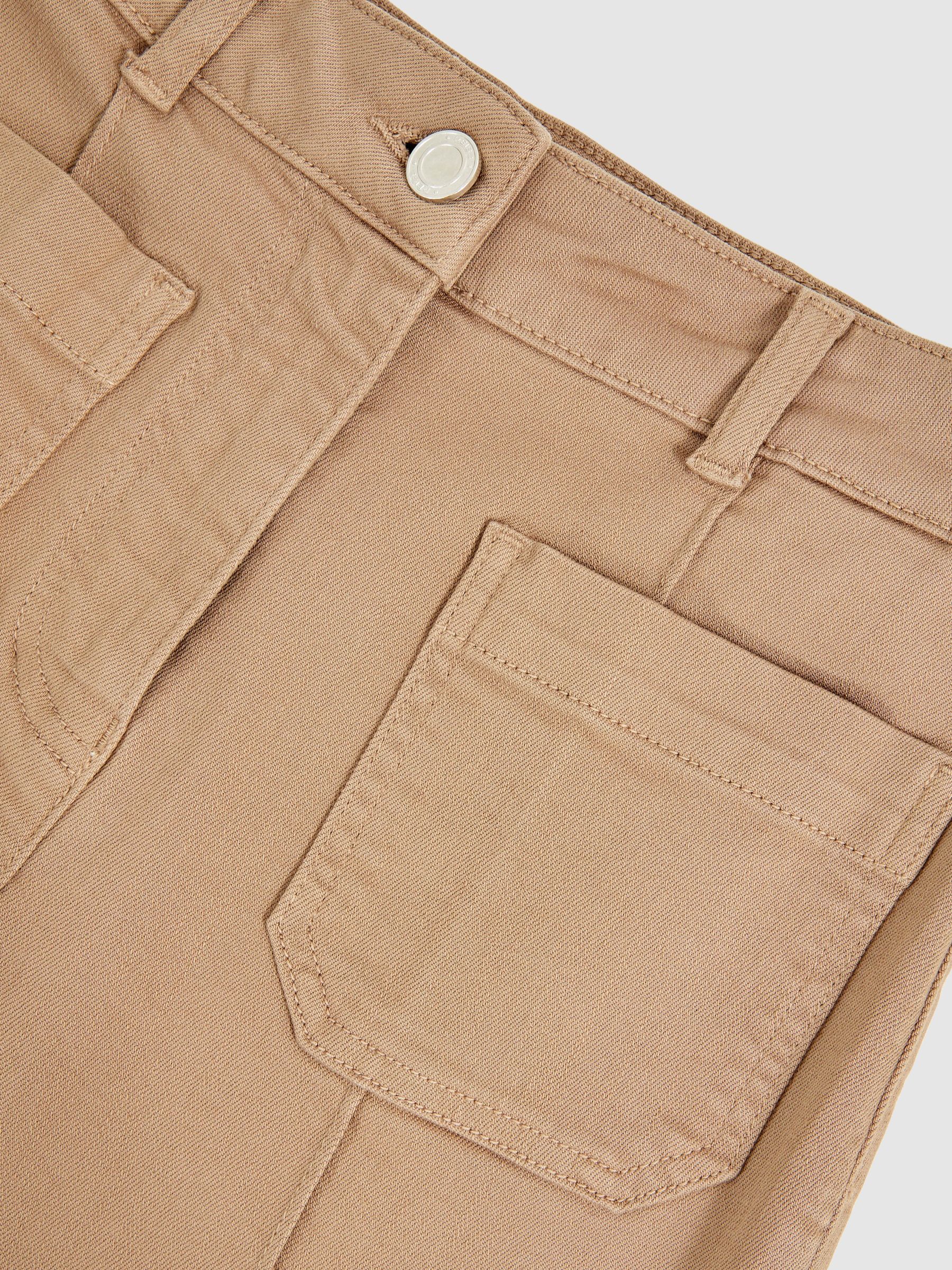 Petite Patch-Pocket Flared Jeans in Taupe Neutral