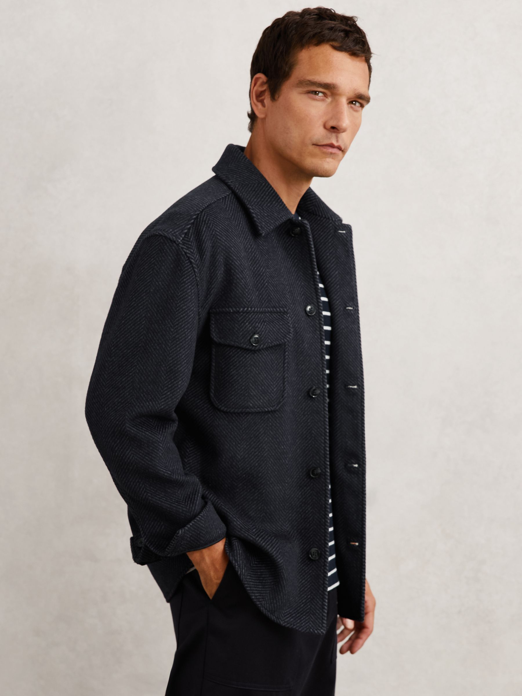 Wool-Blend Twin-Pocket Overshirt in Navy