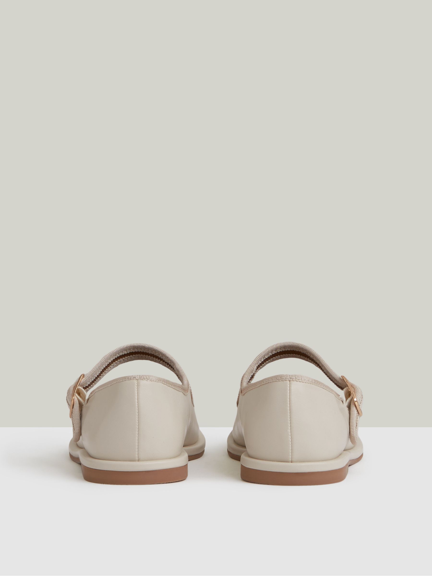 Leather Mary Jane Ballet Pumps in Cream