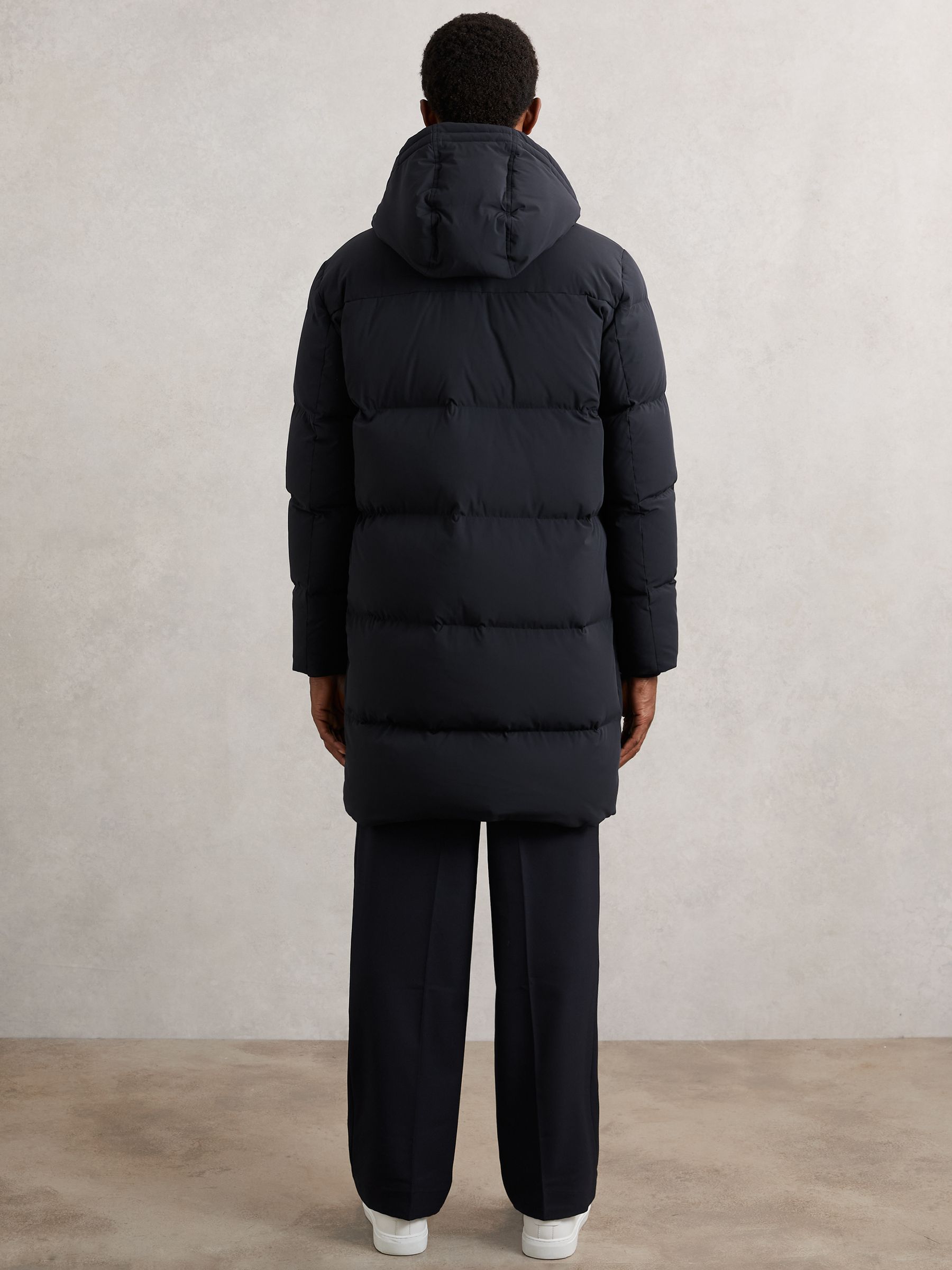 Longline Quilted Puffer Jacket in Navy