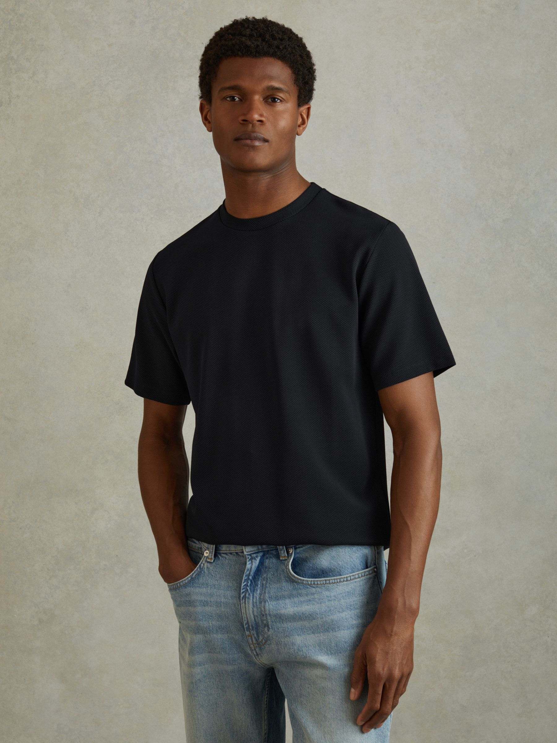 Textured Crew-Neck T-Shirt in Navy