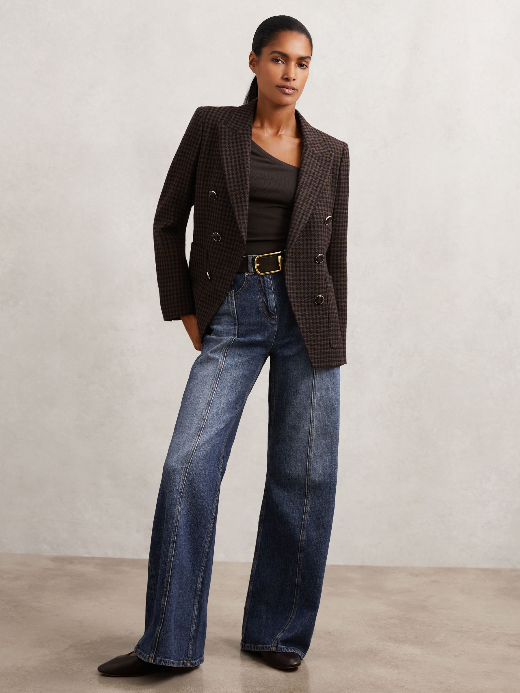 Stretch-Cotton Asymmetric-Neck Top in Chocolate Brown