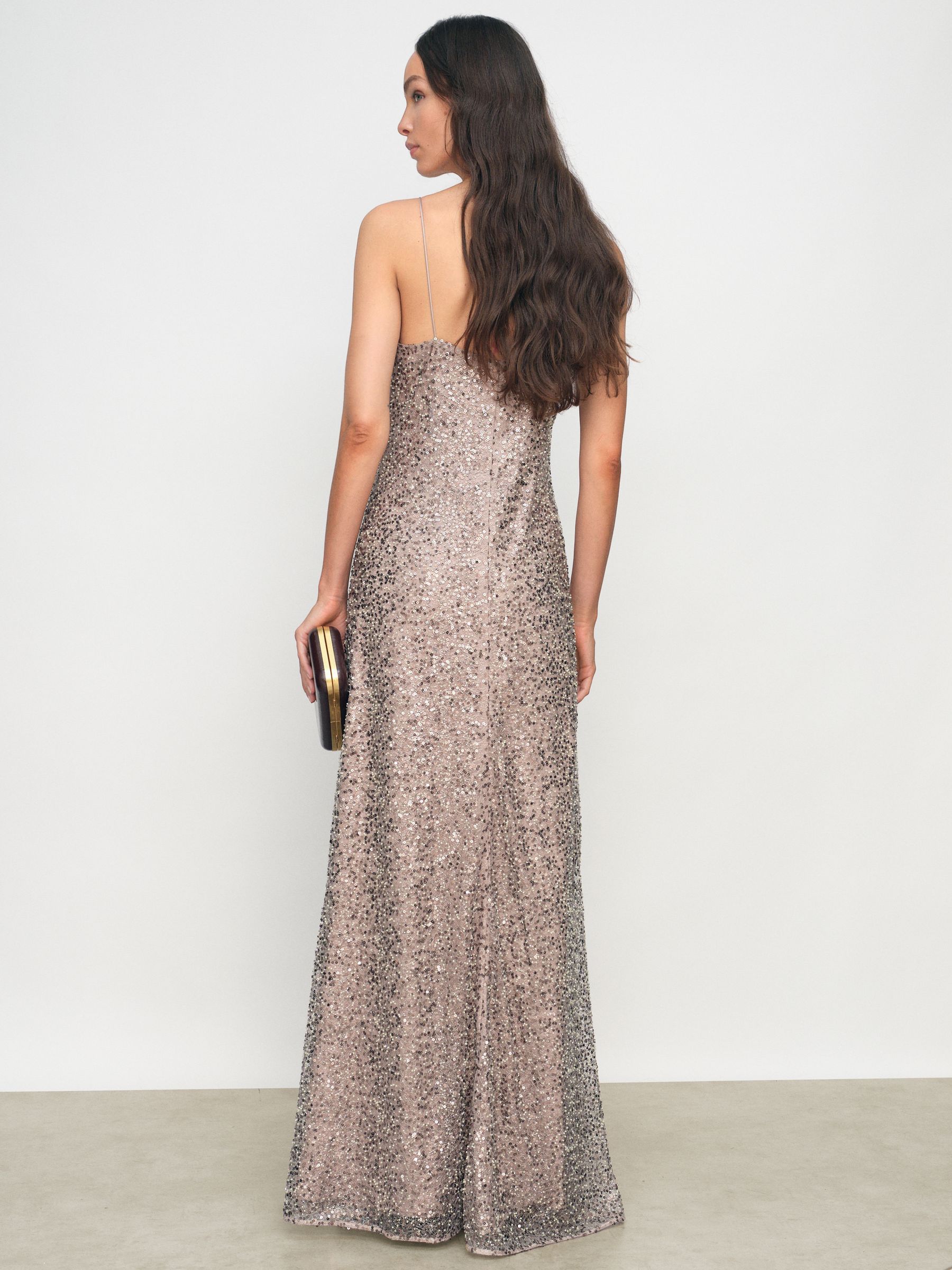 Sequin Maxi Slip Dress in Silver