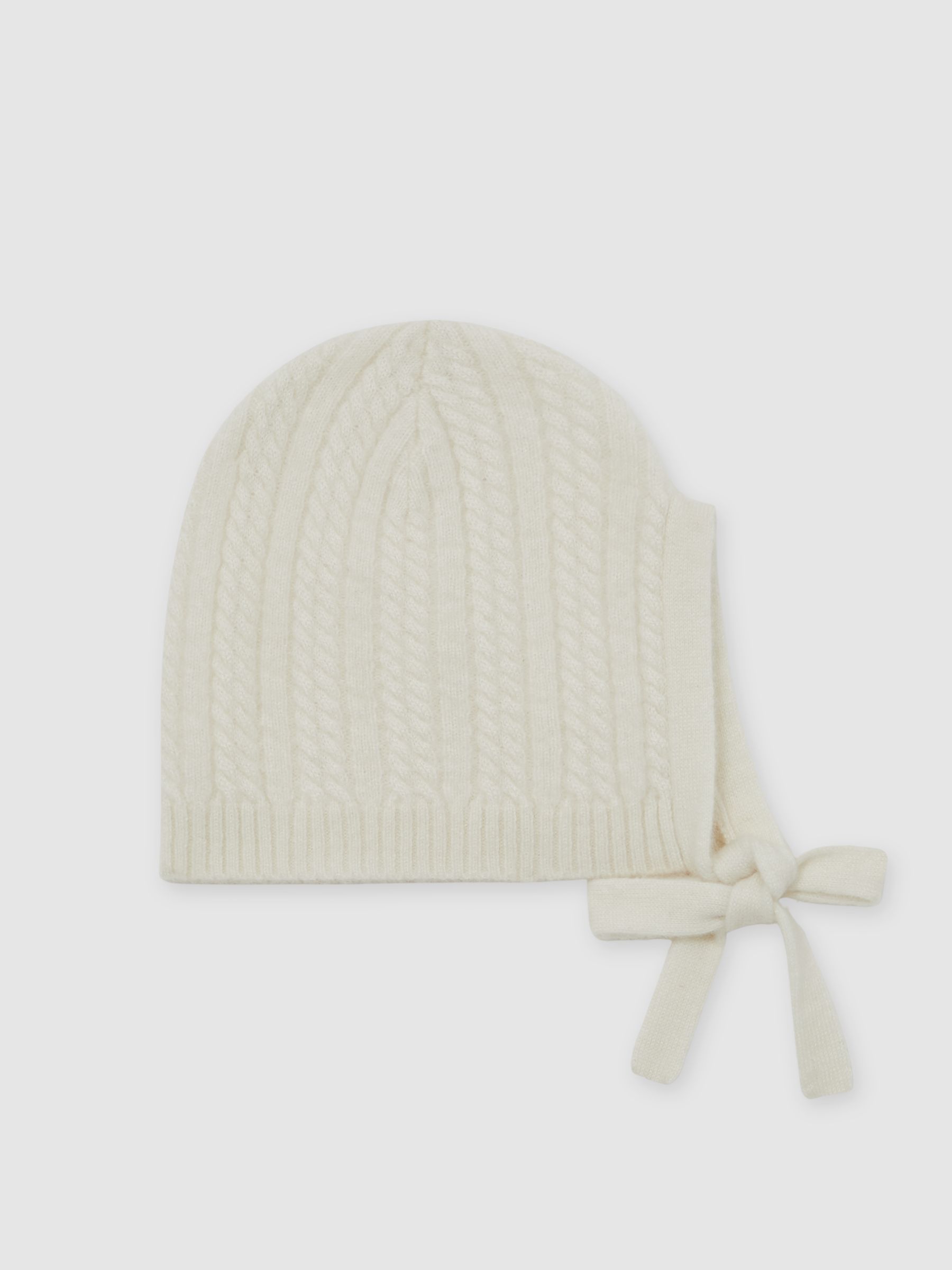 100% Cashmere Cable-Knit Bonnet Baby Accessories in Ivory