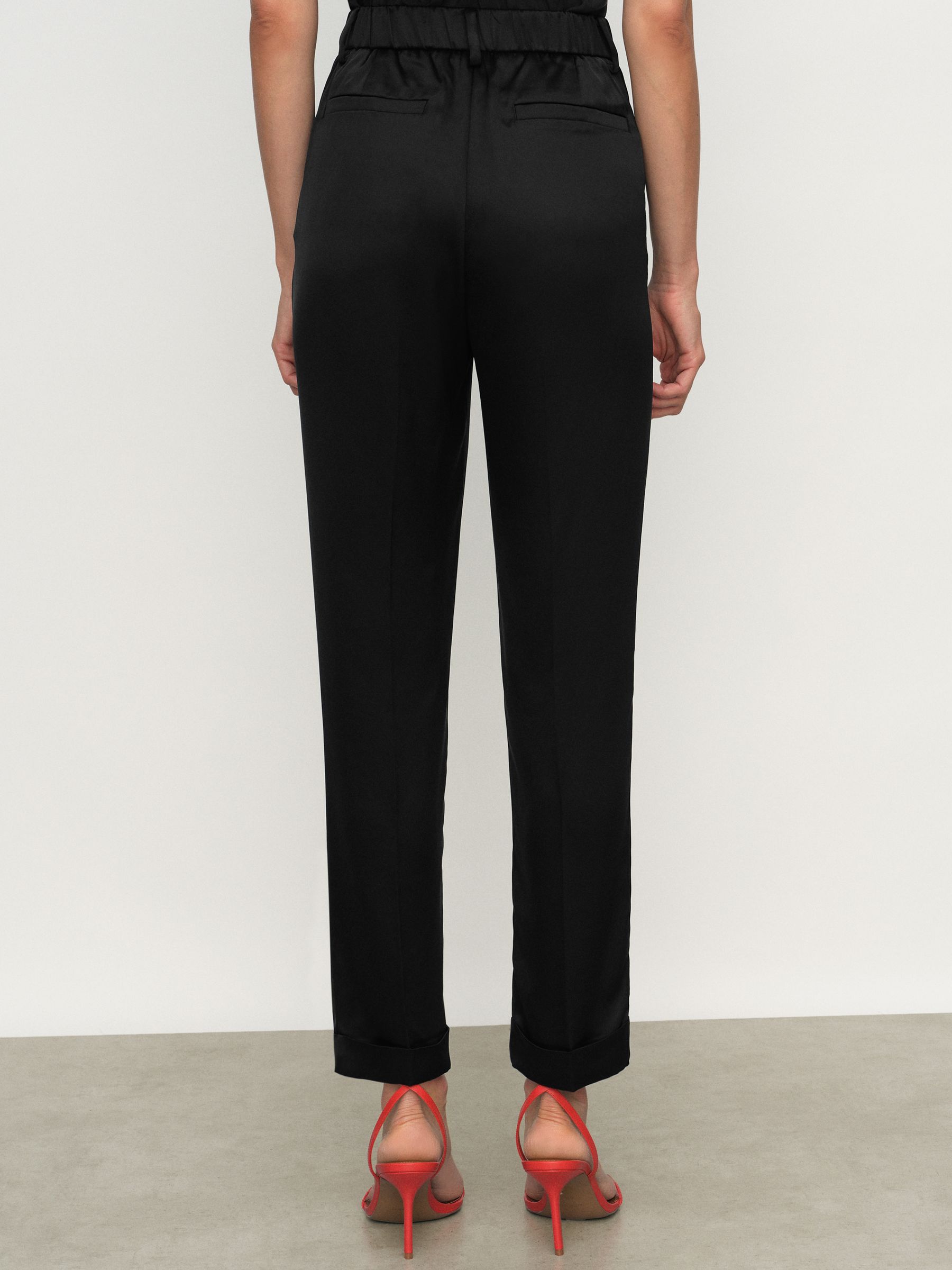 Petite Satin Tapered Trousers in Black