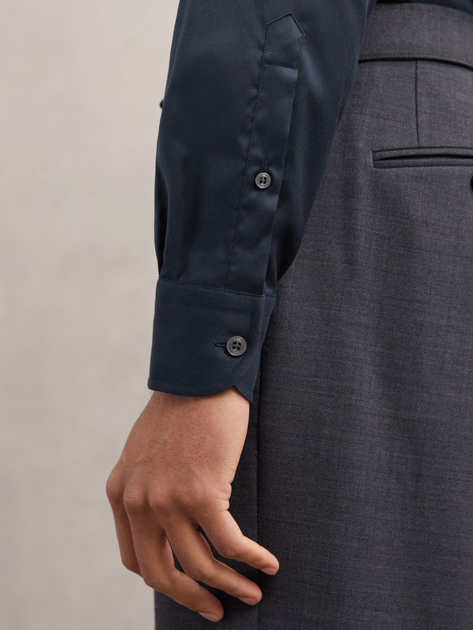 Regular Fit Cotton-Tencel Stretch Shirt in Blue