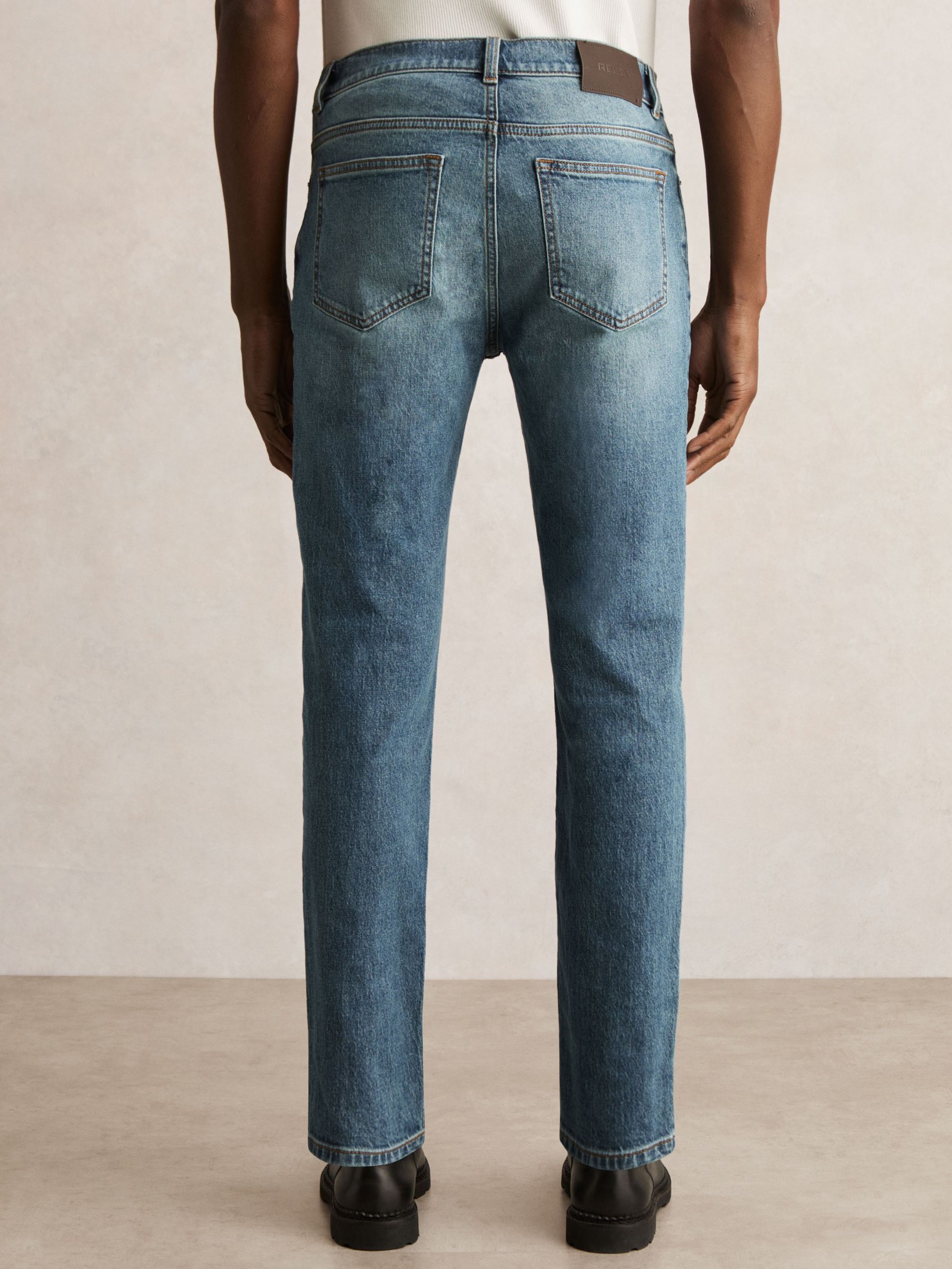 Cotton-Stretch Slim-Fit Jeans in Washed Indigo Green Cast