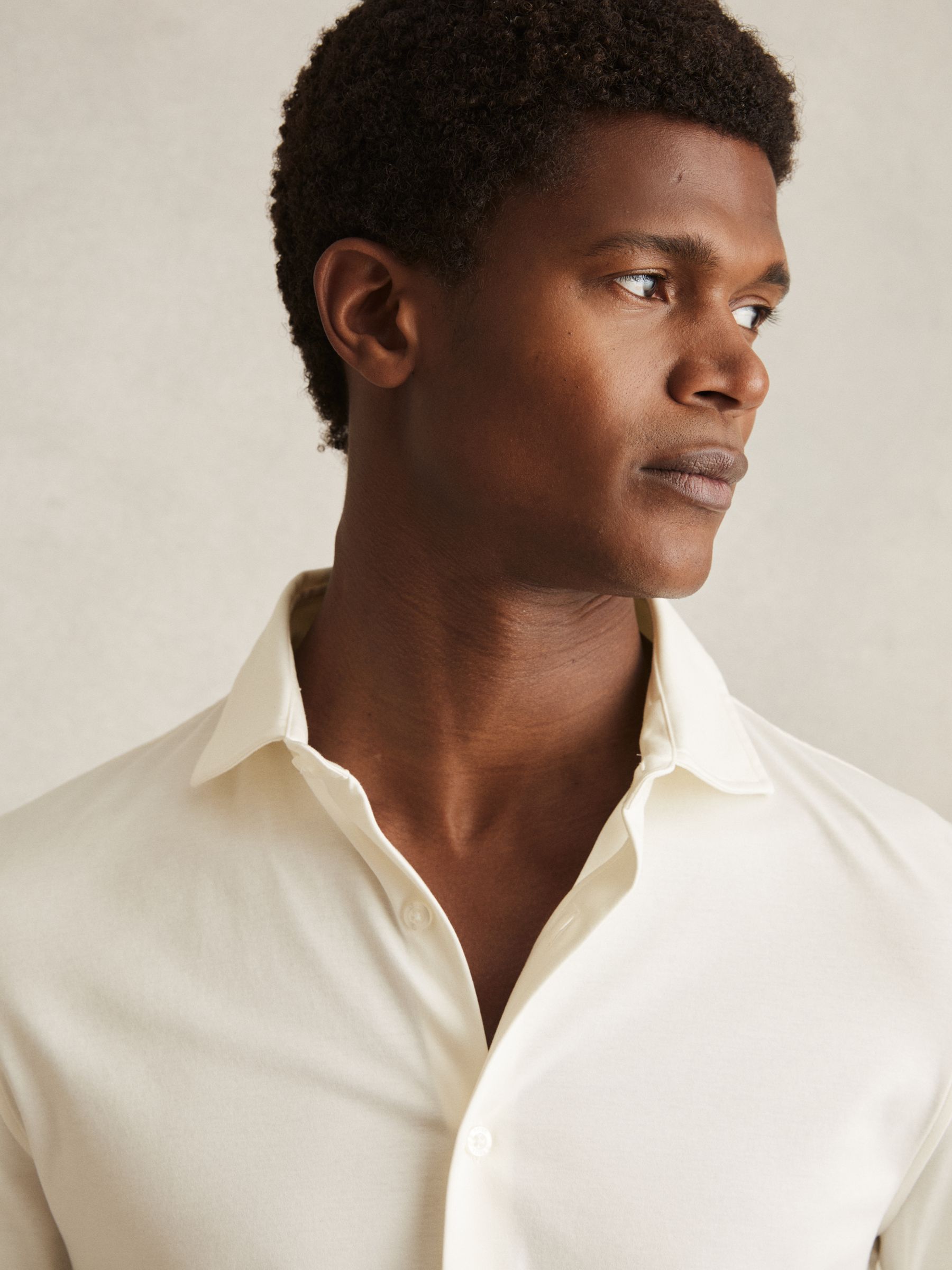 Air-Water Cotton Button-Through Shirt in Ecru