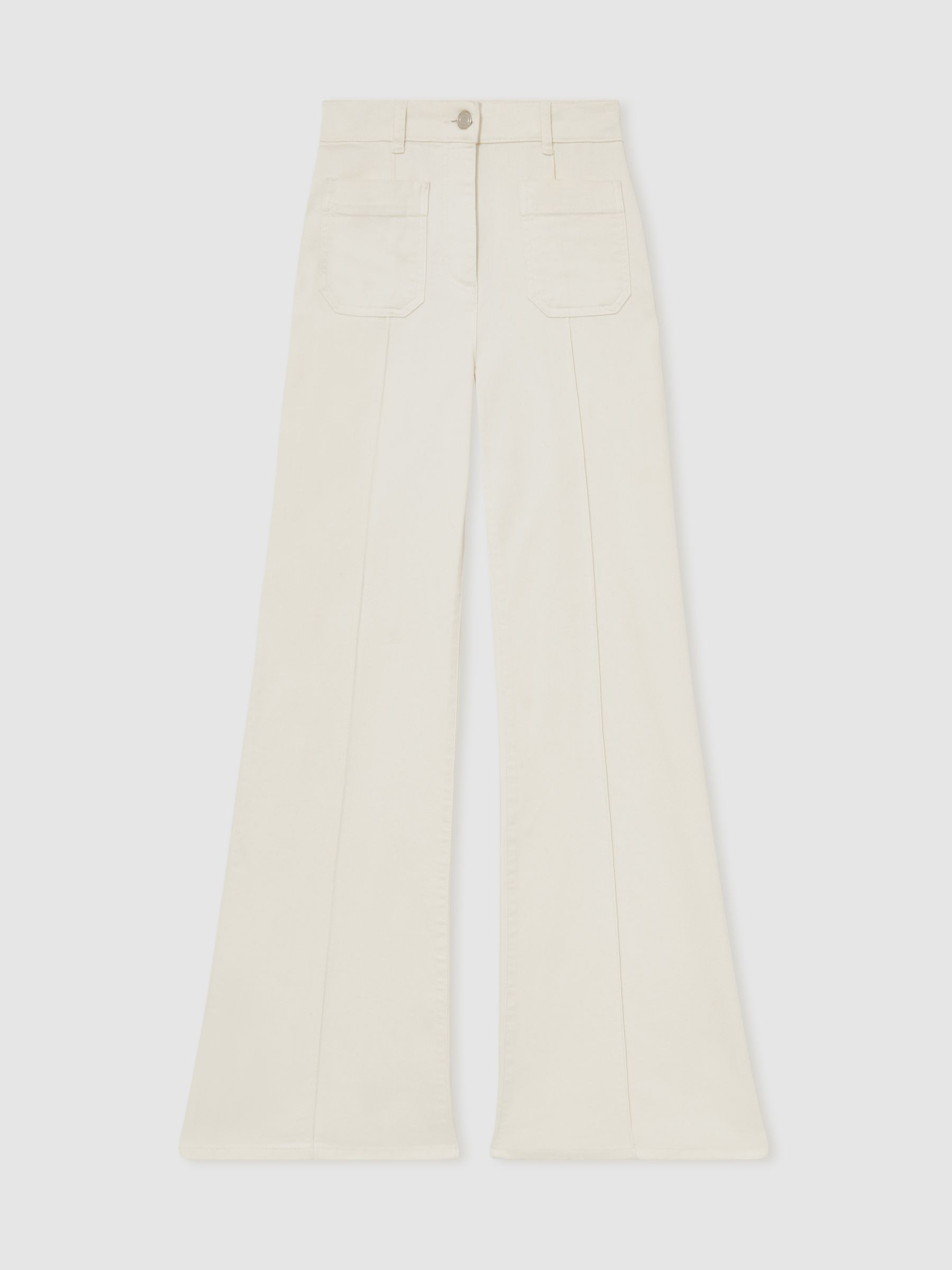 Petite Patch-Pocket Flared Jeans in Ecru