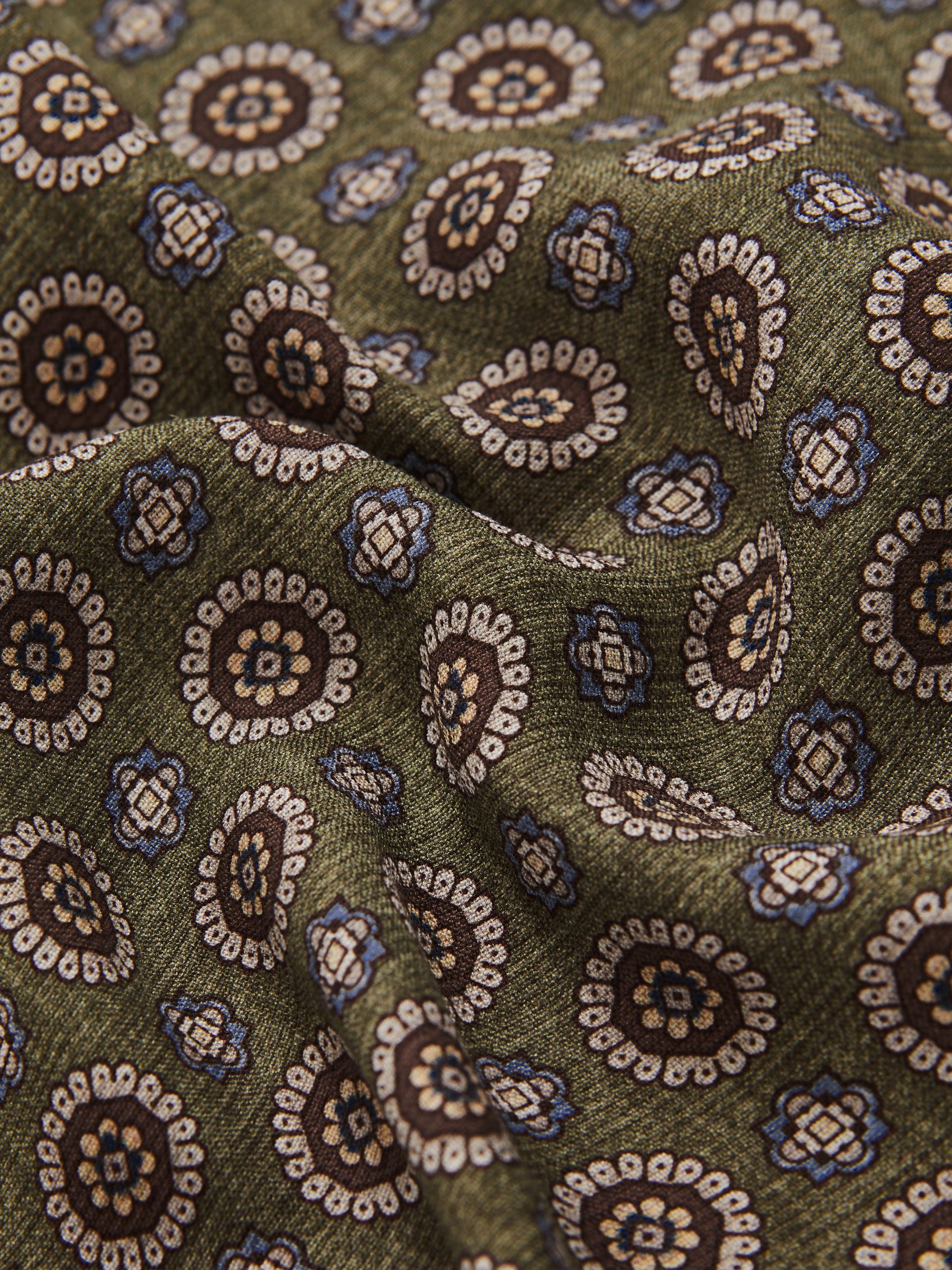 Silk Medallion Paisley Pocket Square in Sage