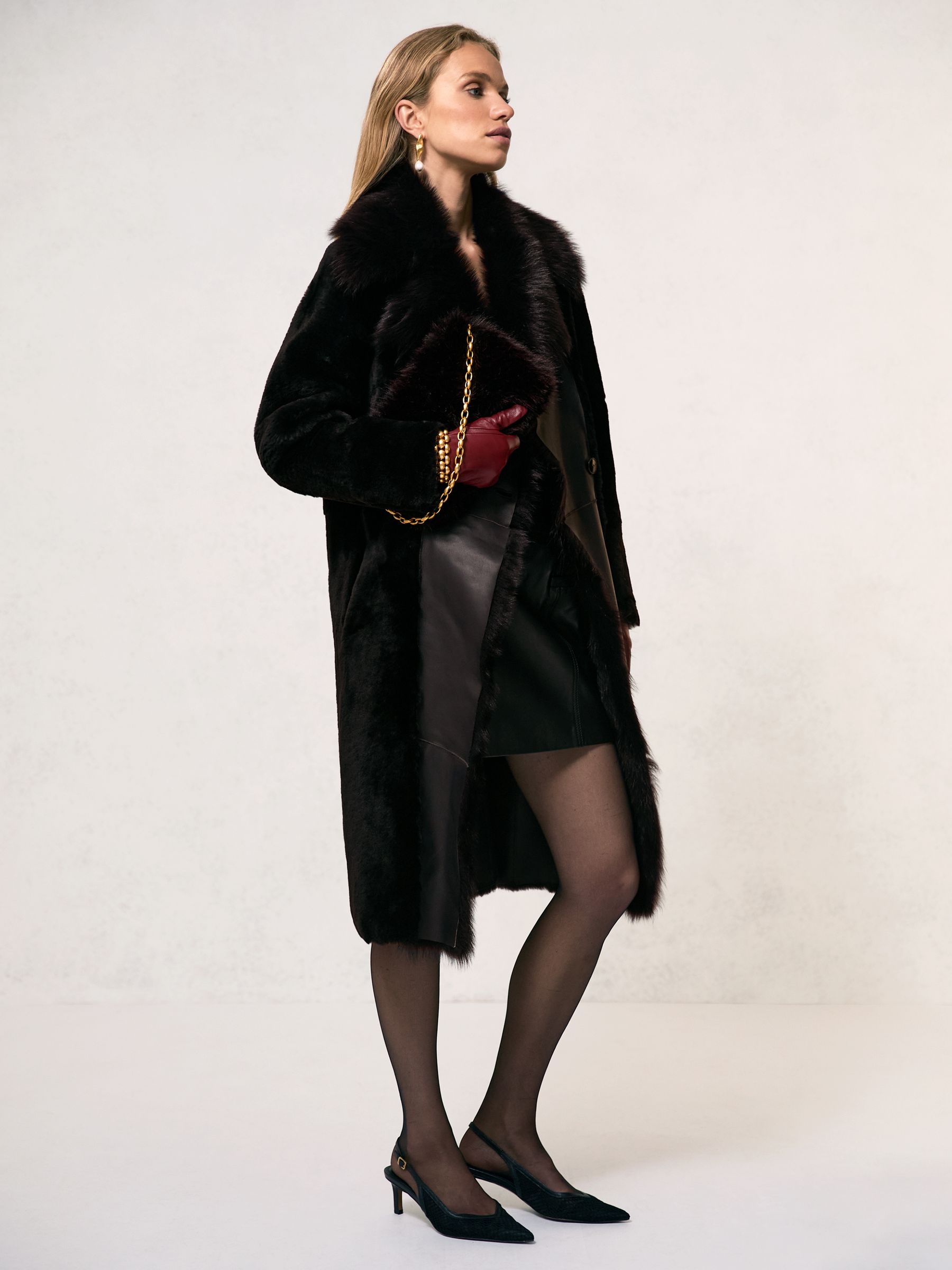 Shearling And Leather Coat in Chocolate Brown