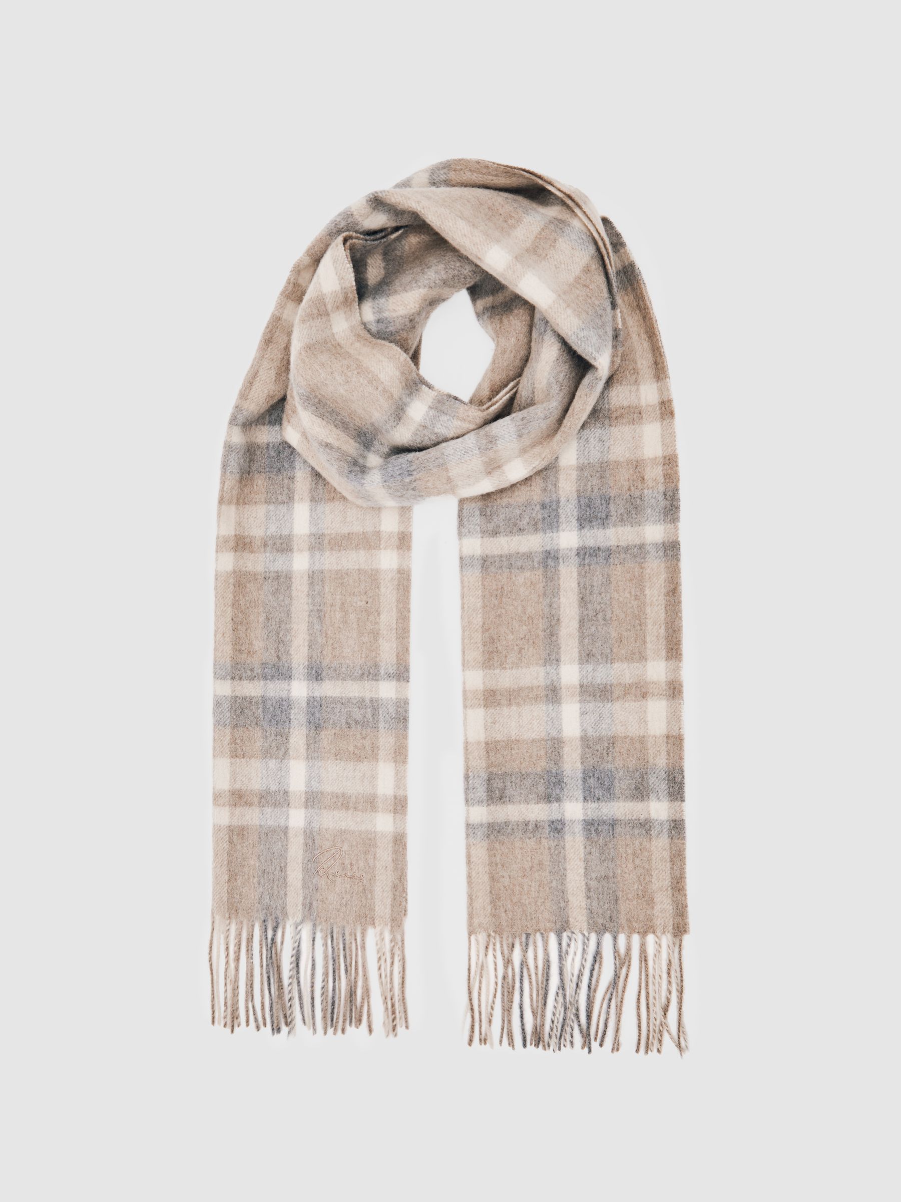 Wool-Cashmere Check Scarf in Oatmeal Multi