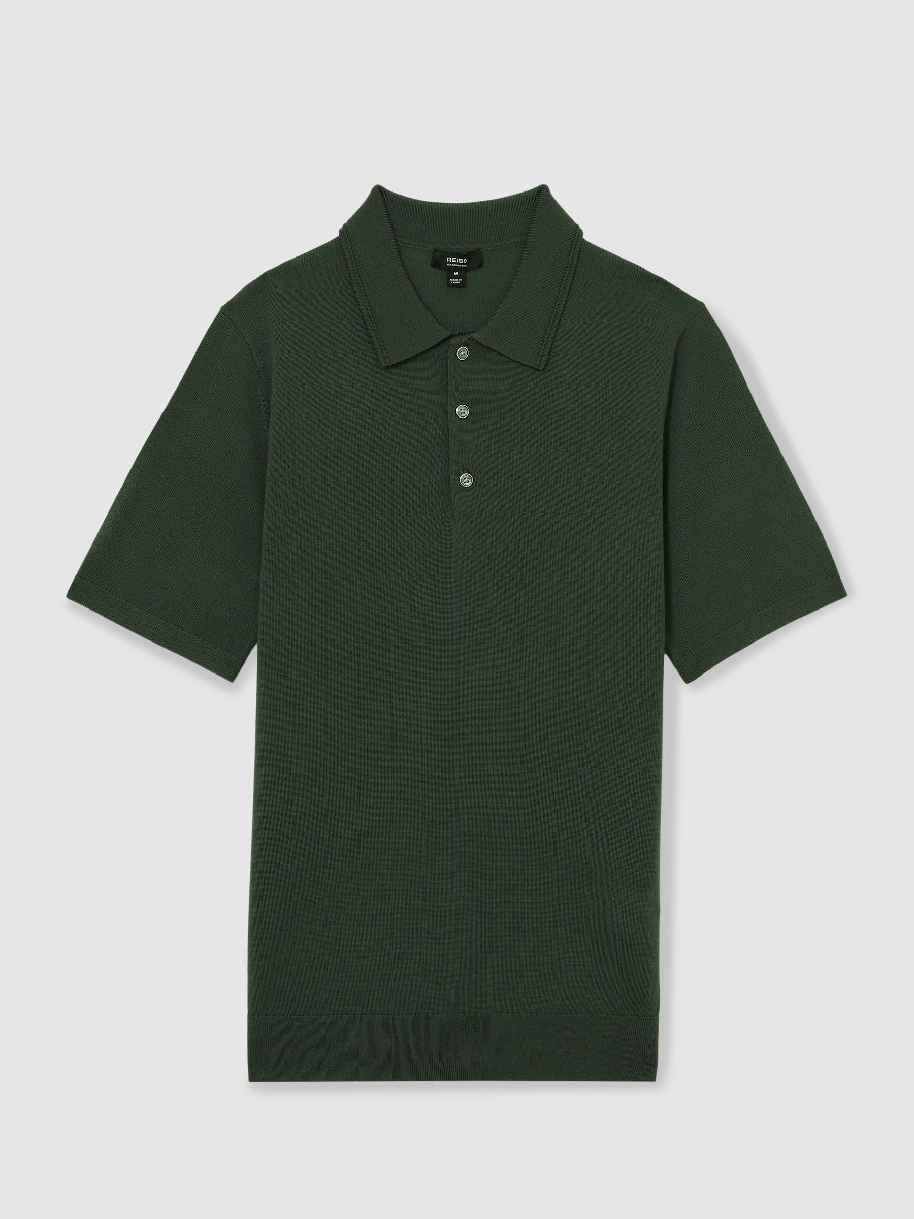 Merino Wool Short-Sleeve Polo Shirt in Kale Green