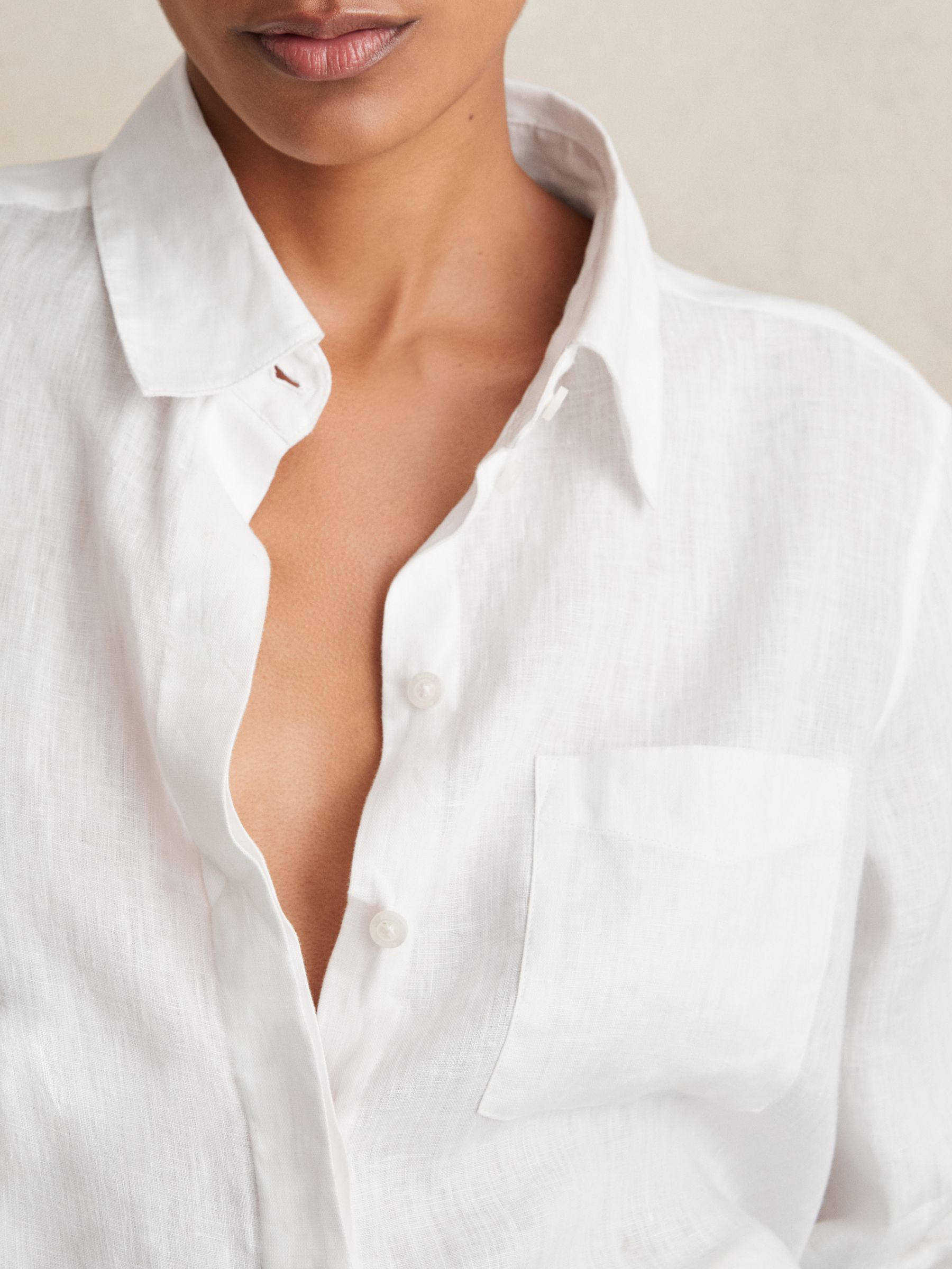 Linen Button-Through Shirt in White