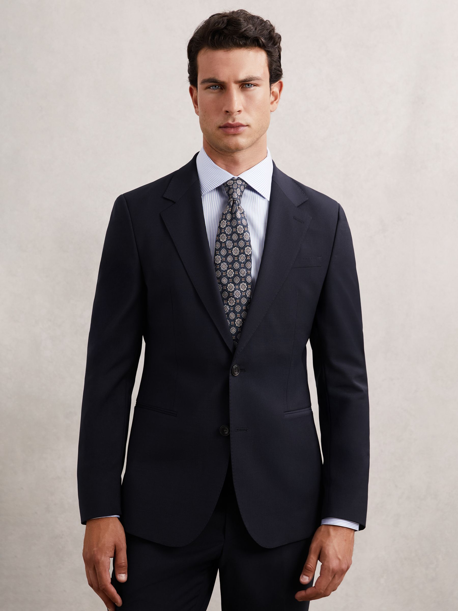 Wool-Blend Single-Breasted Suit Blazer Slim-Fit in Navy