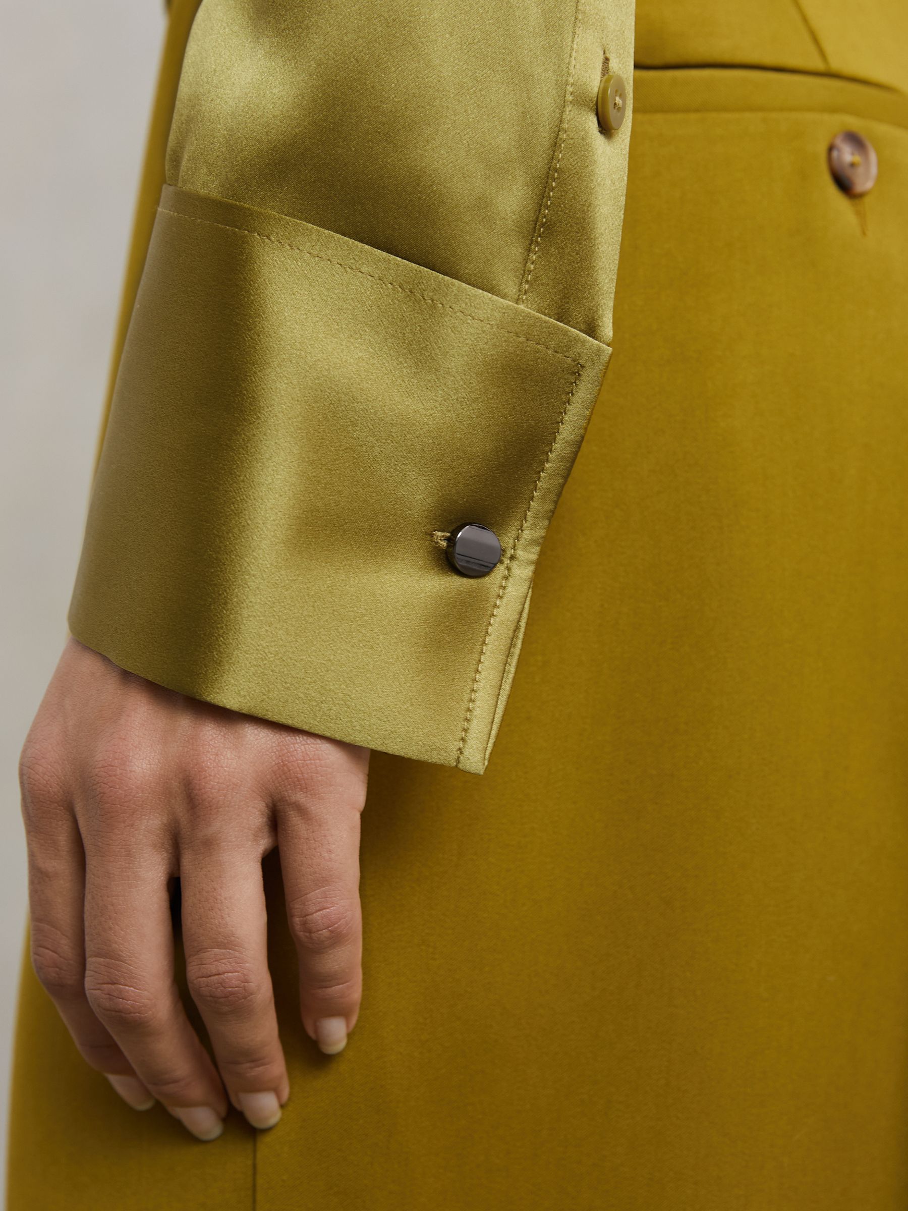 Silk-Satin Concealed-Placket Shirt in Light Green