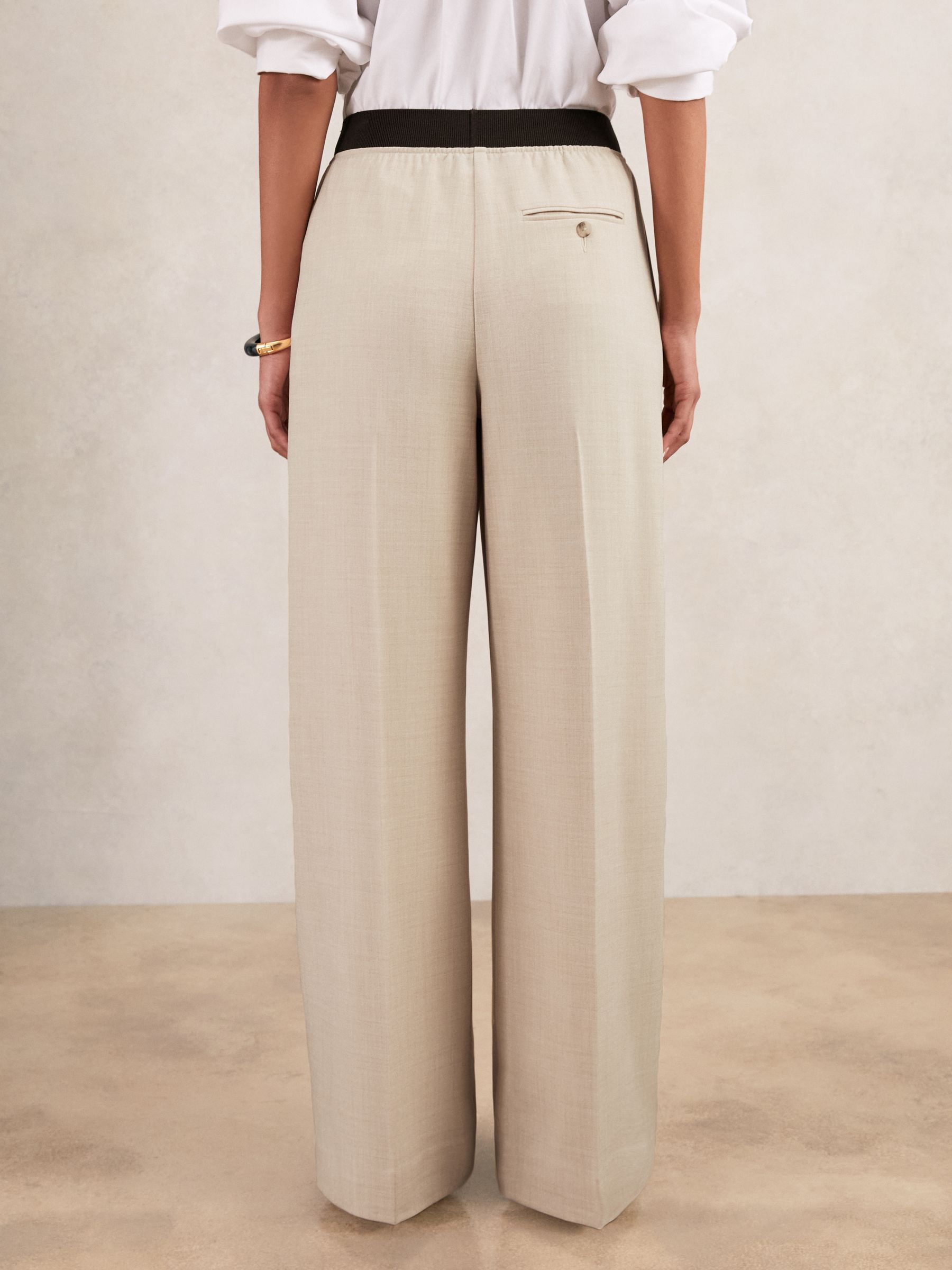 Petite Wide-Leg Elasticated-Waist Trousers in Neutral