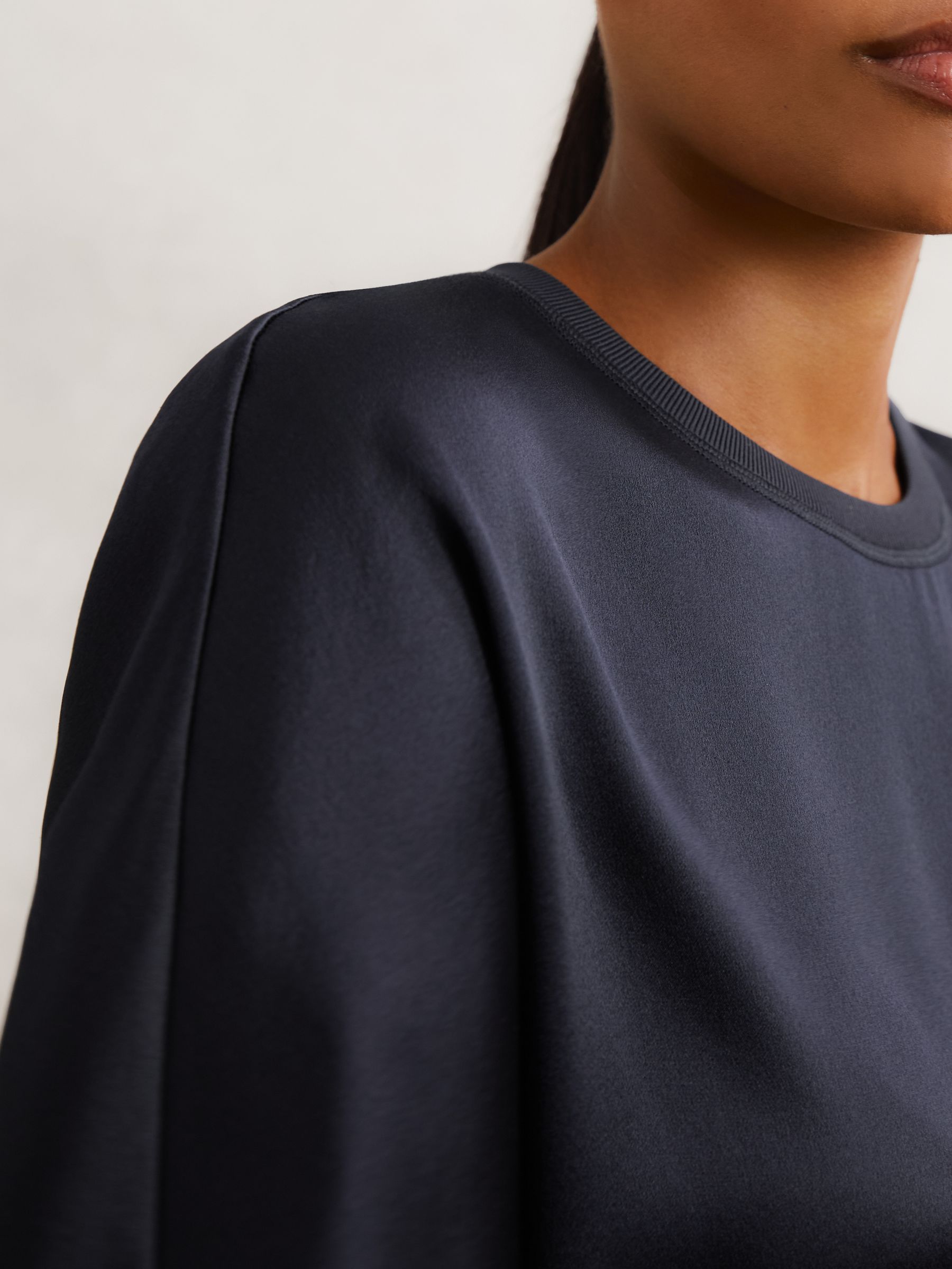 Silk Short-Sleeve Top in Navy