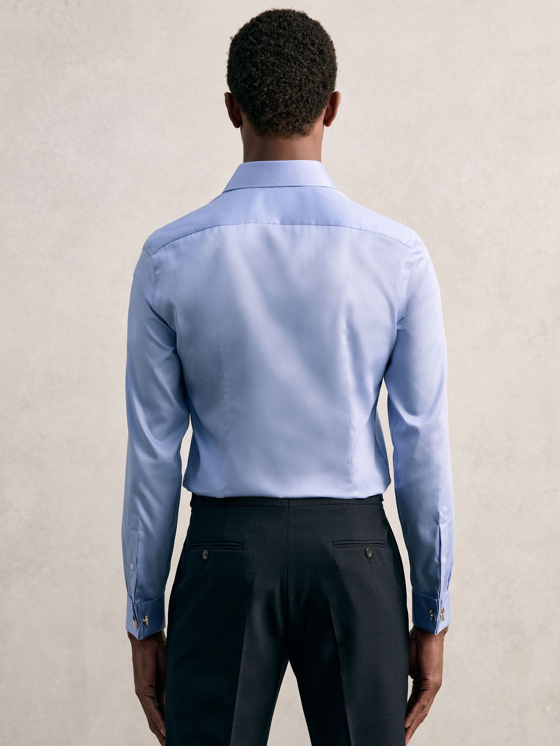 Slim Fit Cotton-Sateen Shirt in Mid Blue