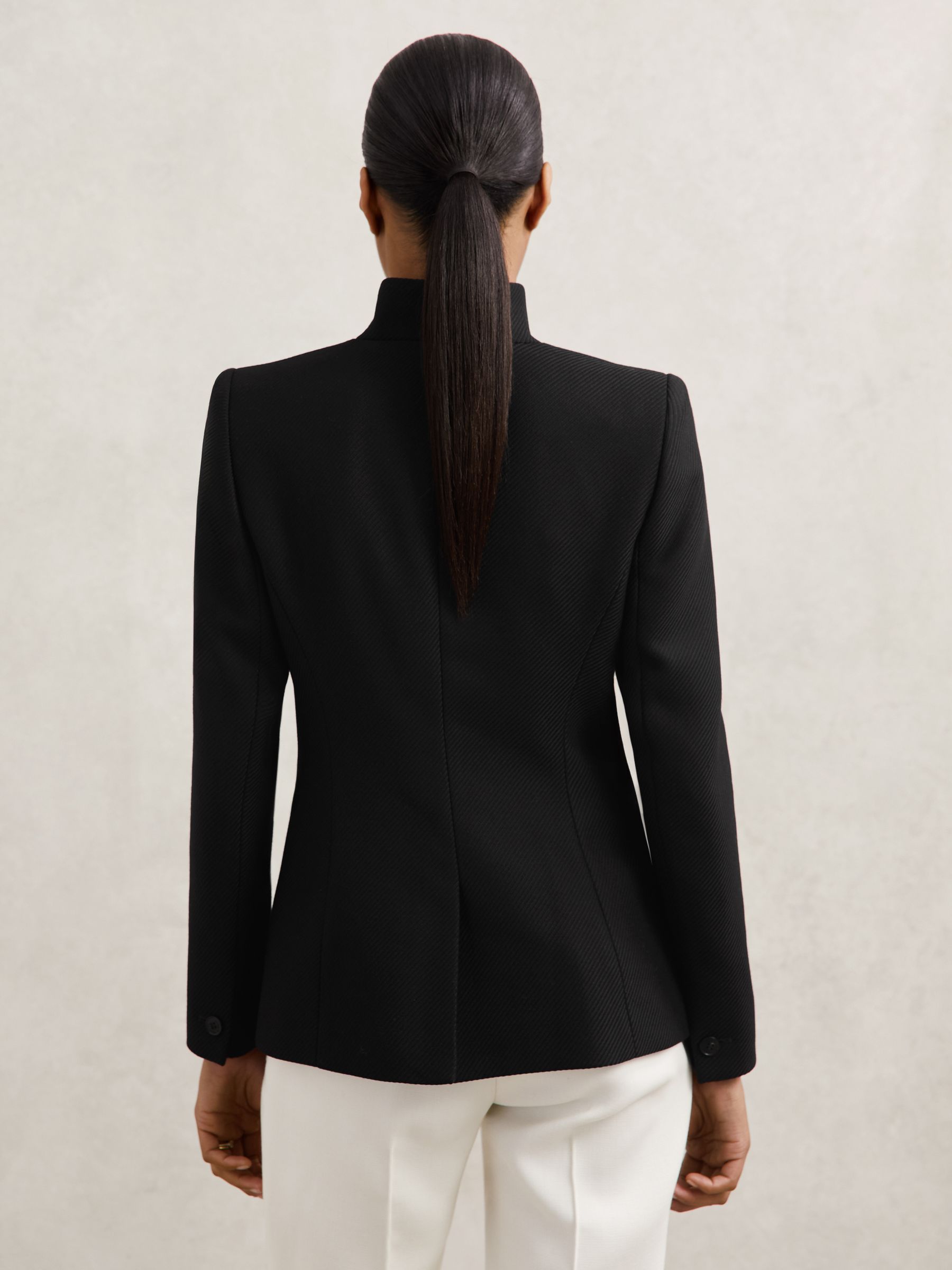 Petite Wool-Blend Wrapover Blazer in Black