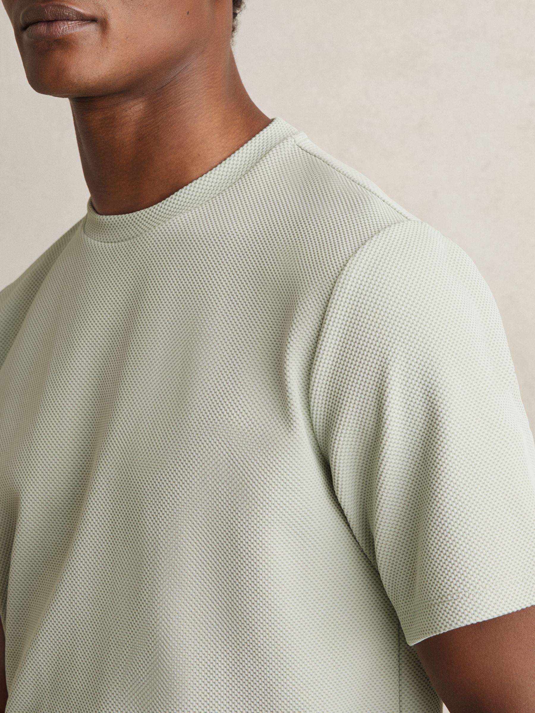 Textured Crew-Neck T-Shirt in Sage Green