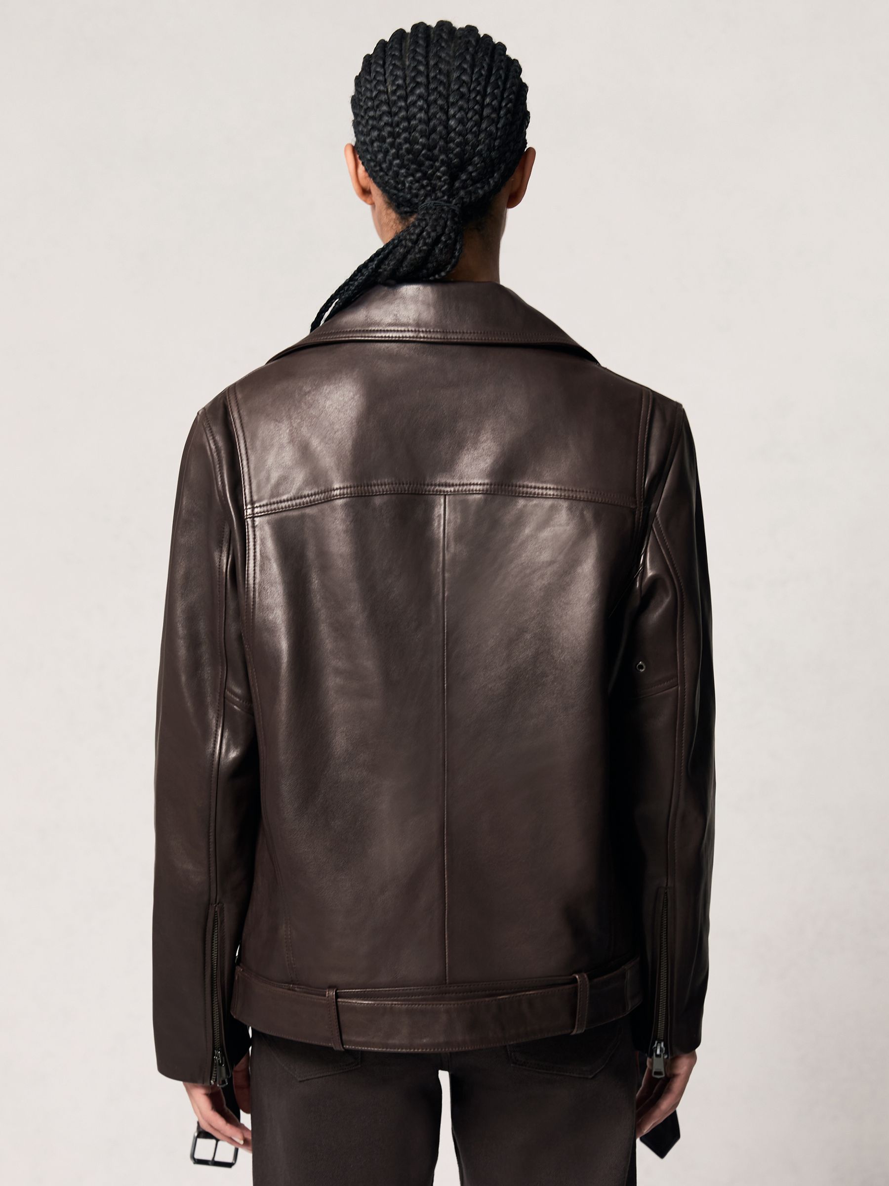 Leather Biker Jacket in Chocolate Brown