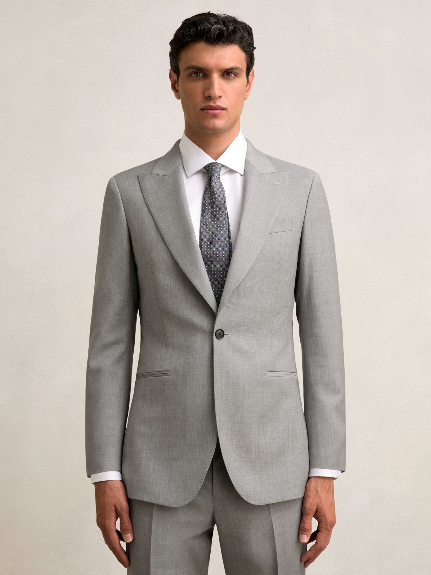 Slim-Fit Wool Single Breasted Suit Blazer in Mid Grey